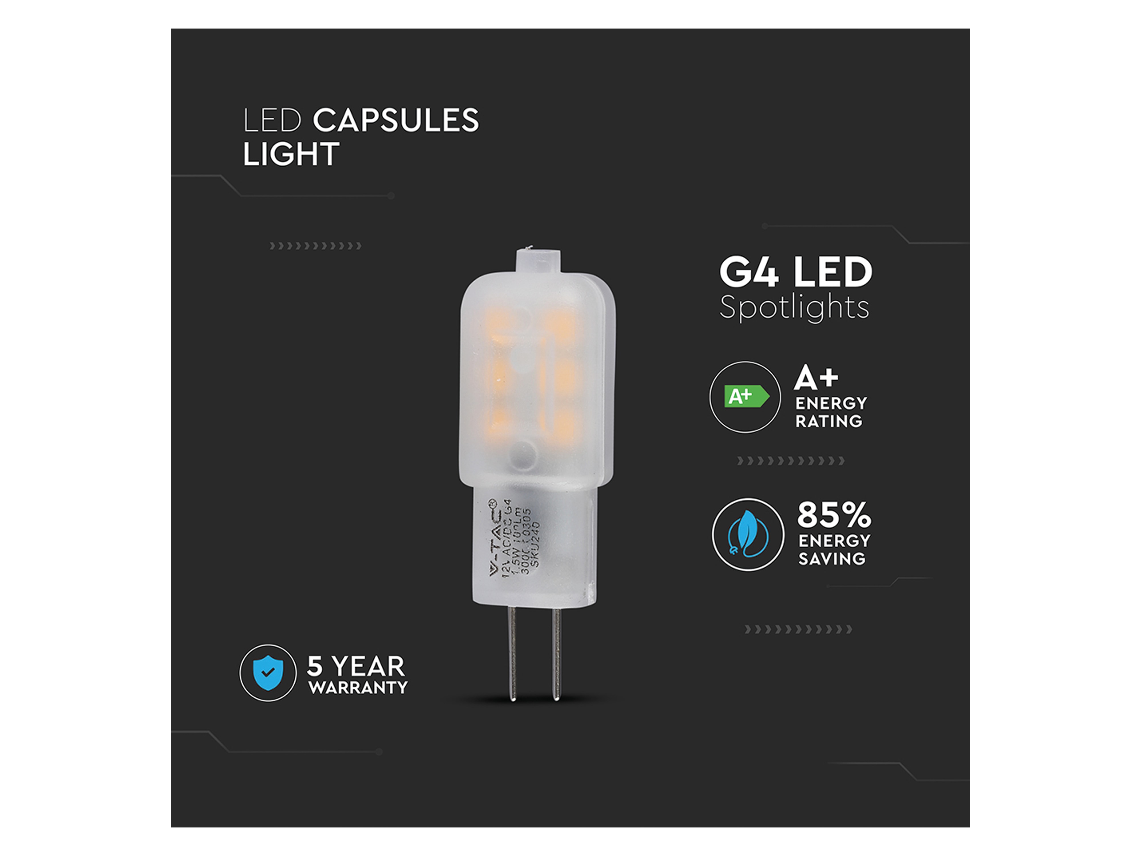 V-TAC LED-Lampe VT 201 (240), G4, EEK: G, 1,5 W, 100 lm, 3000 K V-TAC LED-Lampe VT 201 (240), G4, EEK: G, 1,5 W, 100 lm, 3000 K