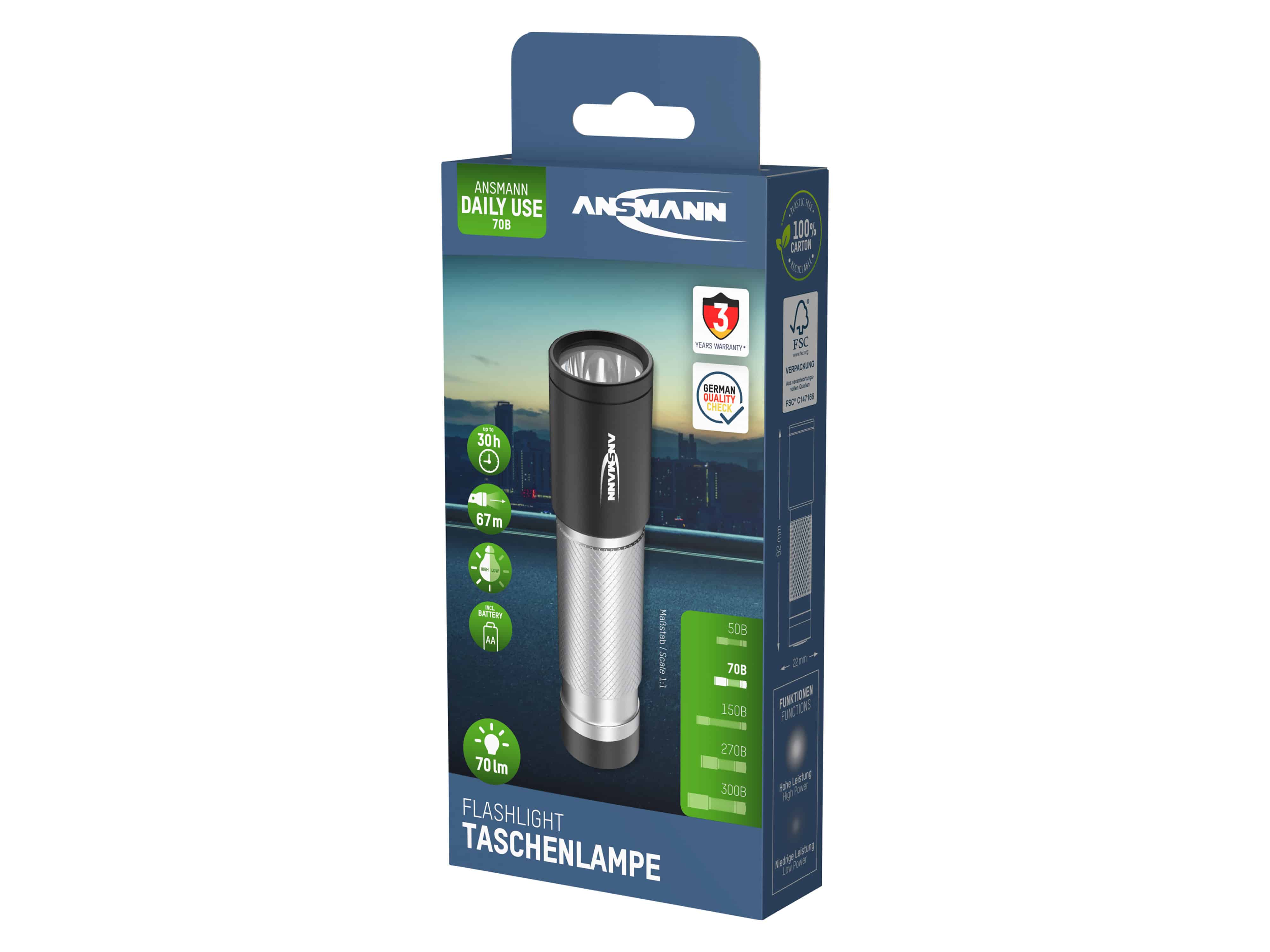 ANSMANN LED-Taschenlampe Daily Use 70B, 70 lm, batteriebetrieben ANSMANN LED-Taschenlampe Daily Use 70B, 70 lm, batteriebetrieben