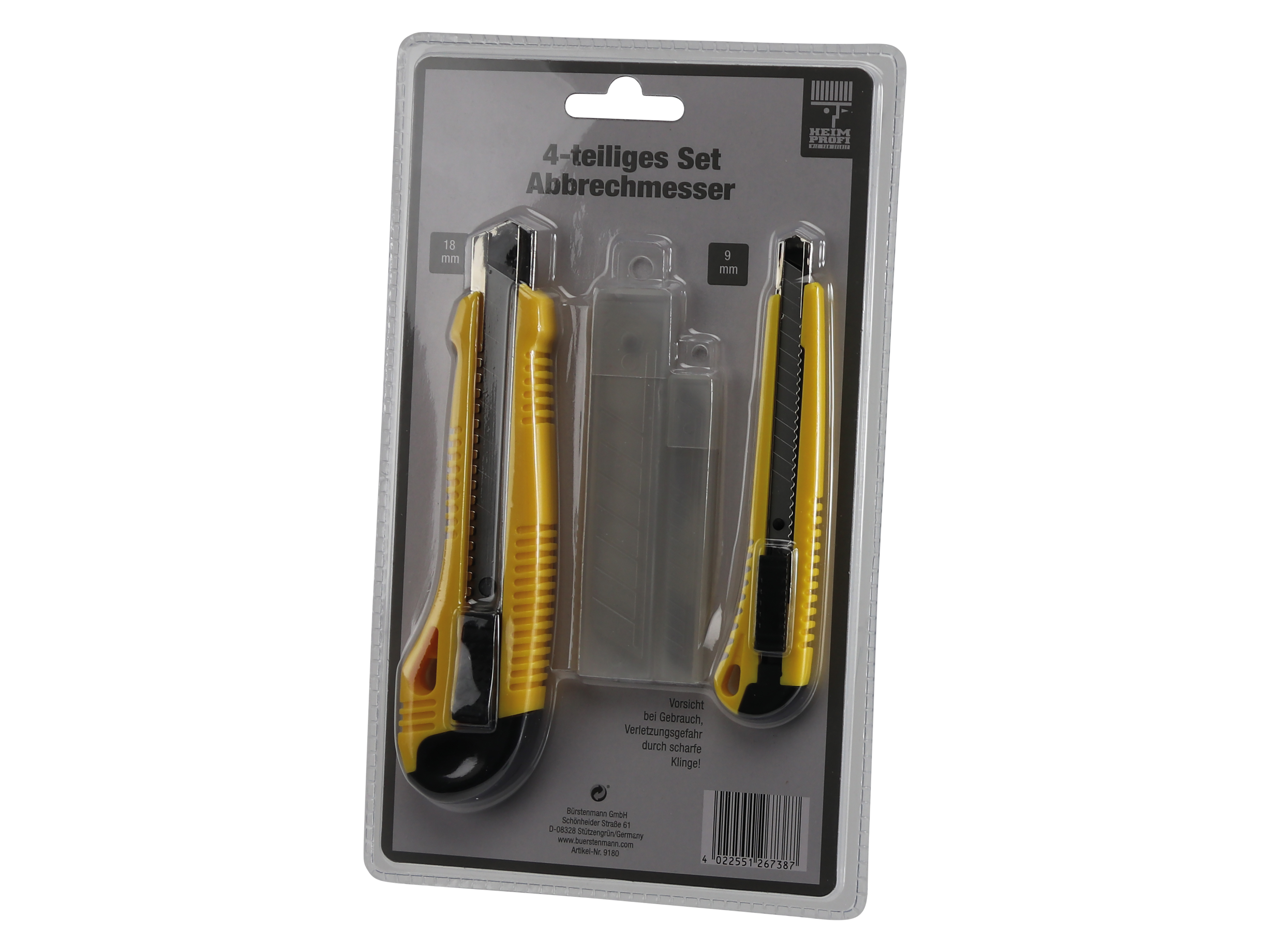 Cuttermesser Set, 9 mm, 18 mm, Inklusive Ersatzklingen, 2 Stück