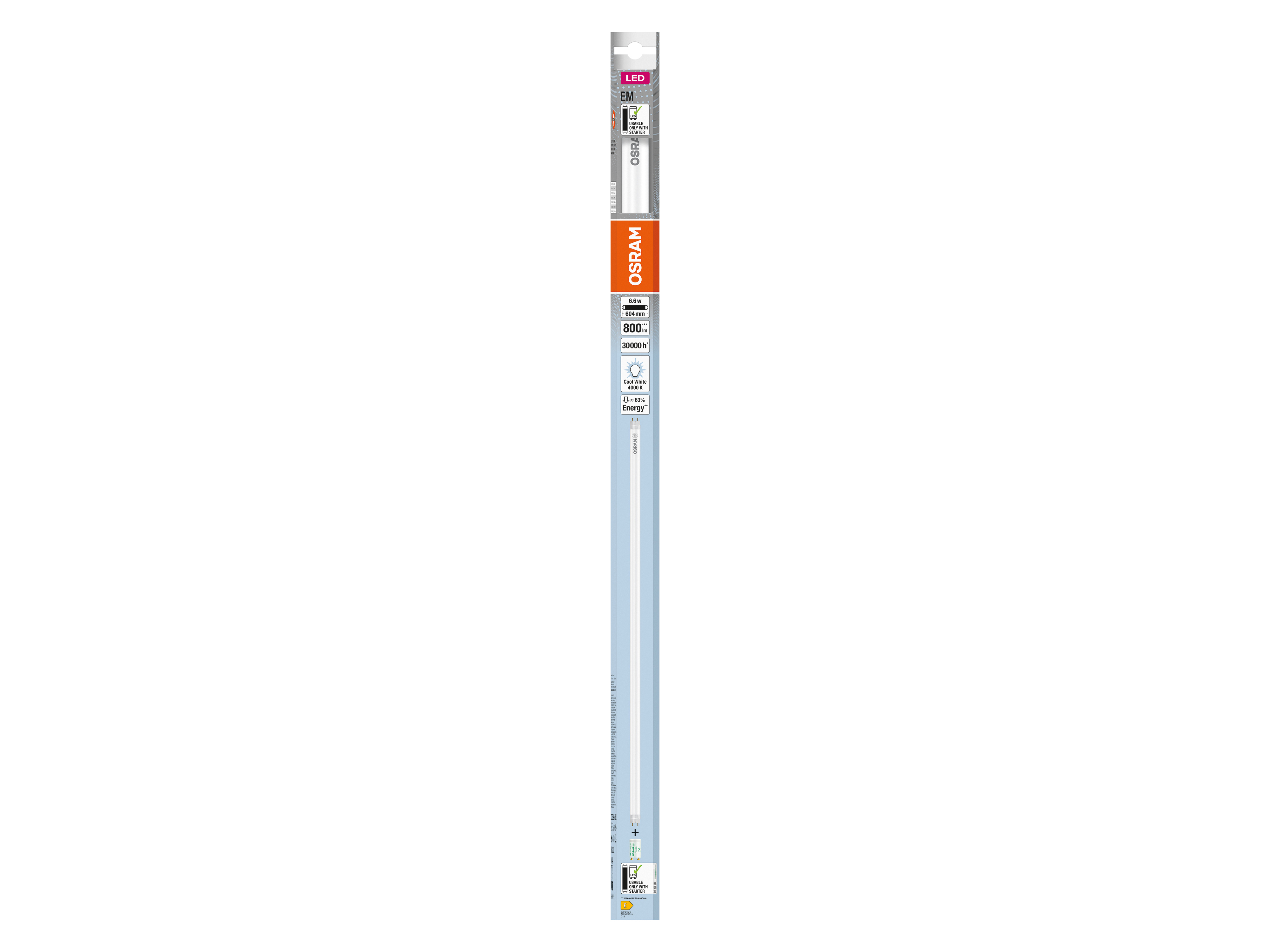 OSRAM LED-Röhre, T8, 600mm, G13, EEK: E, 6,6W, 800lm, 4000K, PC OSRAM LED-Röhre, T8, 600mm, G13, EEK: E, 6,6W, 800lm, 4000K, PC