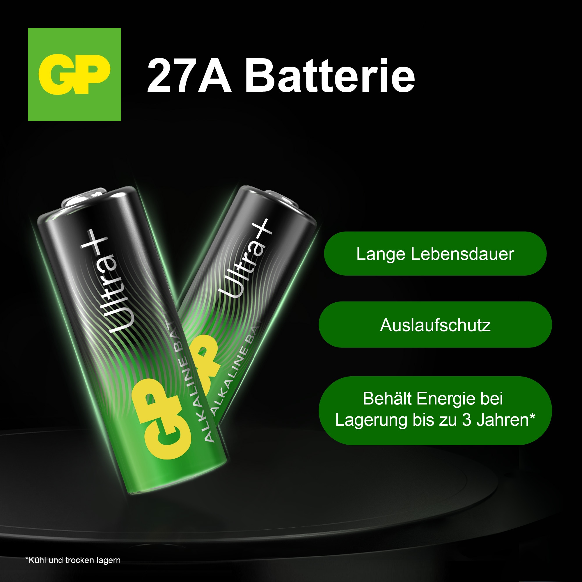 GP Ultra Plus, 27A Alkaline Rundzellenbatterie, Hochspannung, 12V GP Ultra Plus, 27A Alkaline Rundzellenbatterie, Hochspannung, 12V