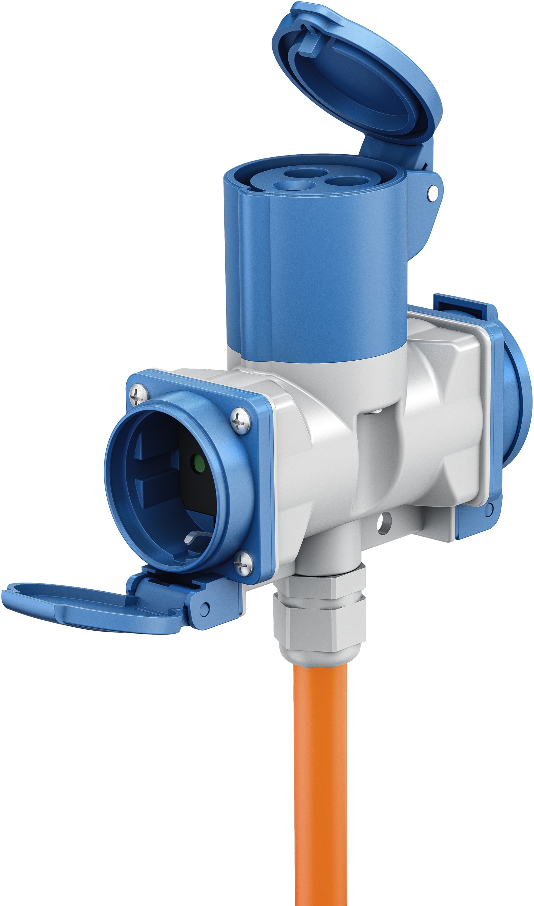 GOOBAY CEE-Adapterkabel 76266, 10 m, Stecker zu Kupplung + 2x Schutzkontaktkupplung