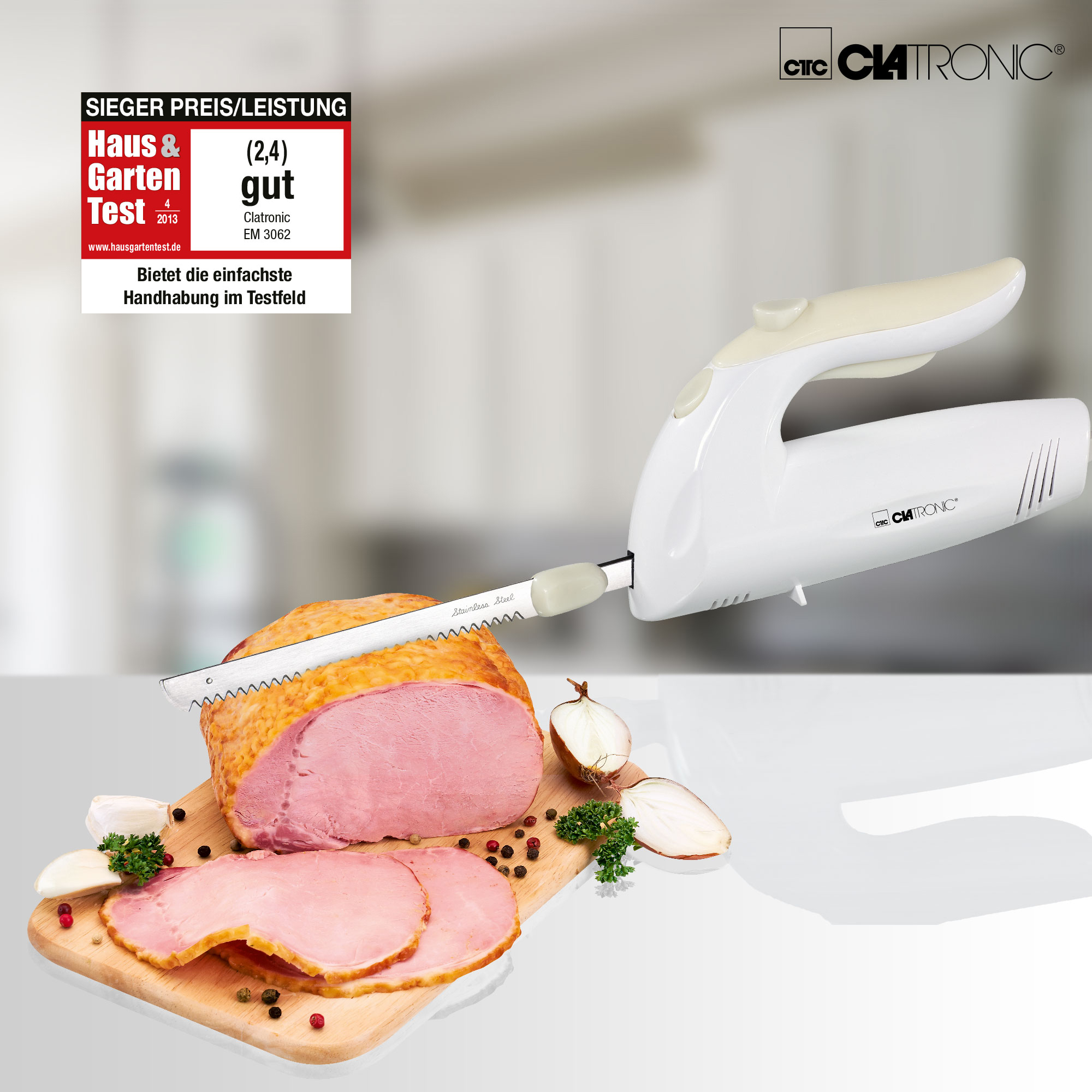 CLATRONIC Elektromesser EM 3062, Edelstahldoppelklingen, weiß, 150W