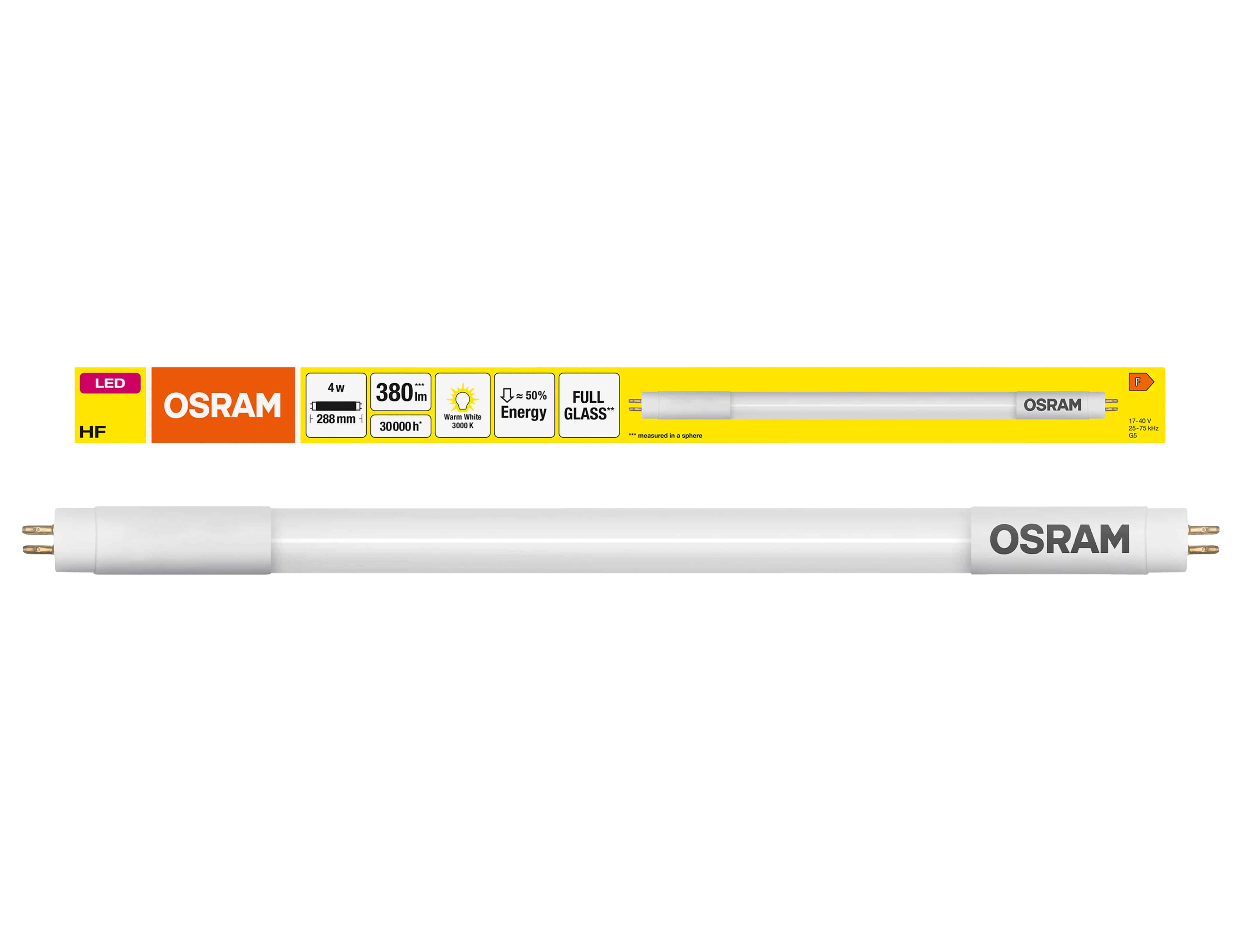 OSRAM LED-Röhre, T5, 288mm, G5, EEK: F, 4W, 380lm, 3000K OSRAM LED-Röhre, T5, 288mm, G5, EEK: F, 4W, 380lm, 3000K