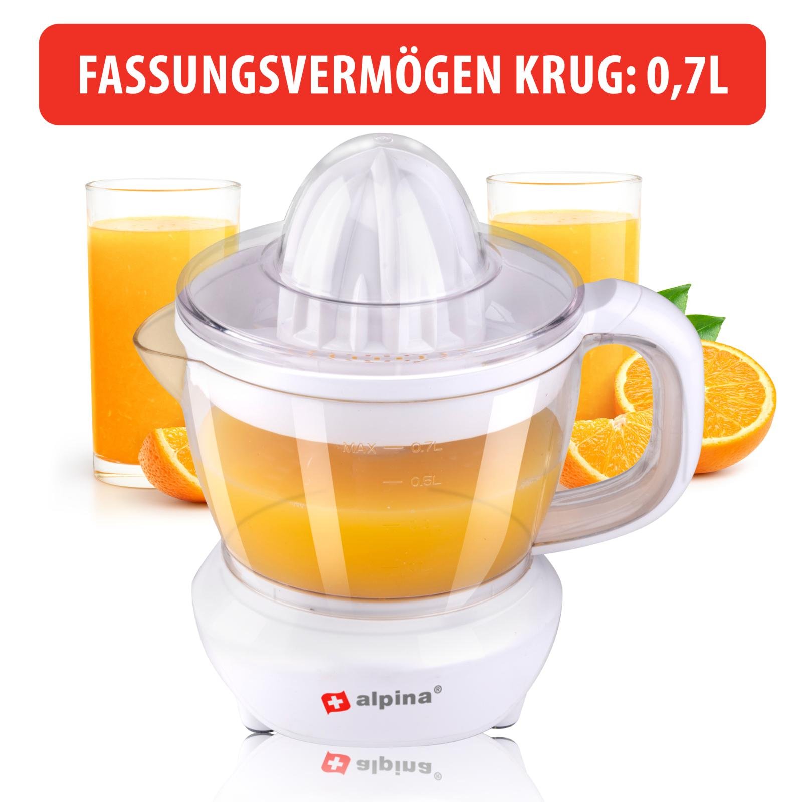 ALPINA Saftpresse, 0,7 Liter, Ziruspresse, 2 Presskegel, 25 W, weiß ALPINA Saftpresse, 0,7 Liter, Ziruspresse, 2 Presskegel, 25 W, weiß
