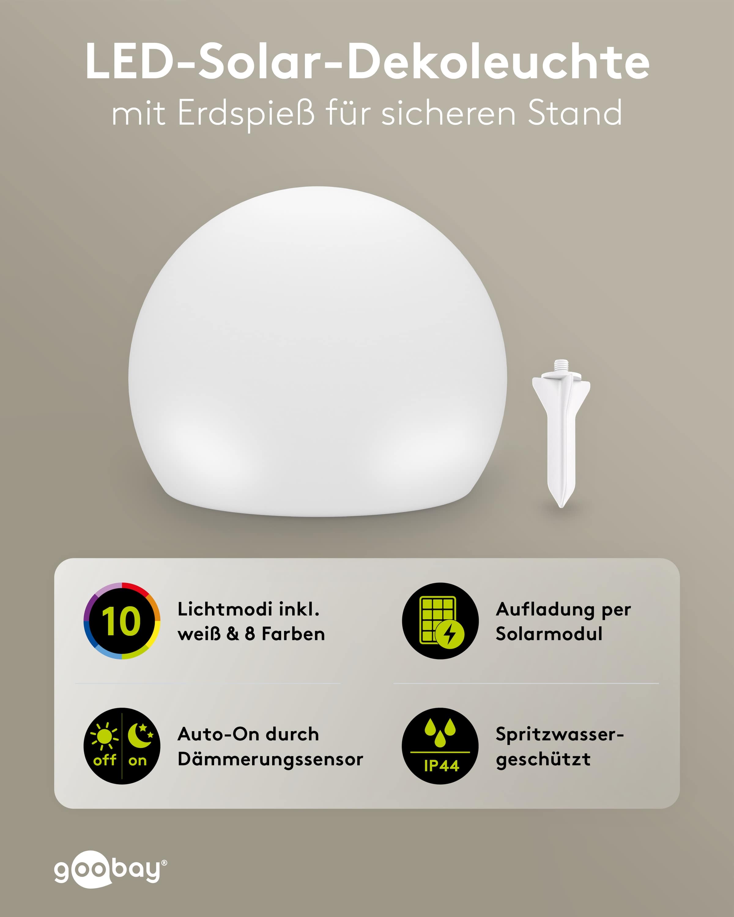 GOOBAY LED-Solar-Dekoleuchten, 20 cm, Kugel, Größe M, RGBW, 2 Stück GOOBAY LED-Solar-Dekoleuchten, 20 cm, Kugel, Größe M, RGBW, 2 Stück
