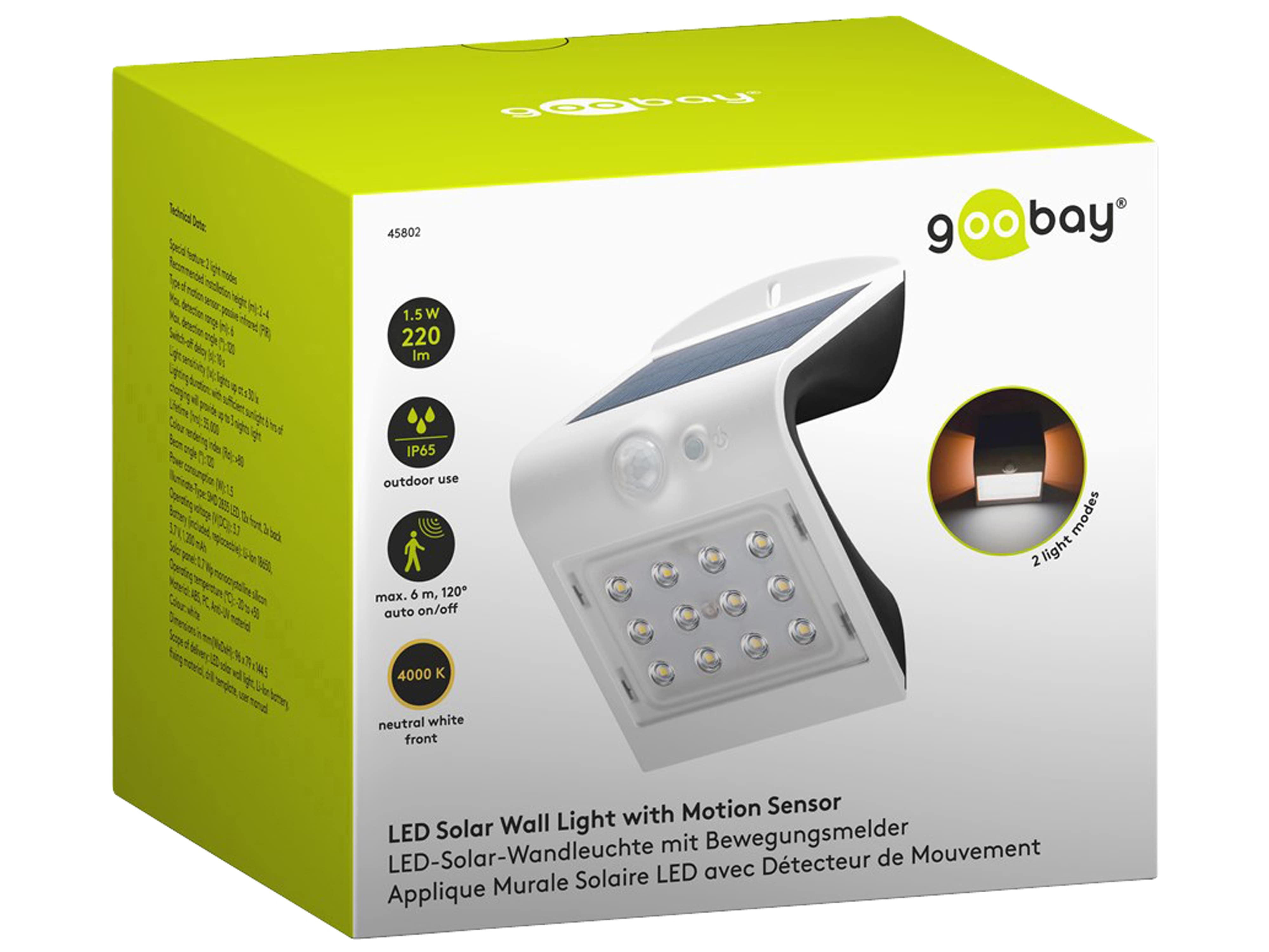 GOOBAY Solar LED-Wandleuchte mit Bewegungsmelder, 1,5 W, weiß GOOBAY Solar LED-Wandleuchte mit Bewegungsmelder, 1,5 W, weiß