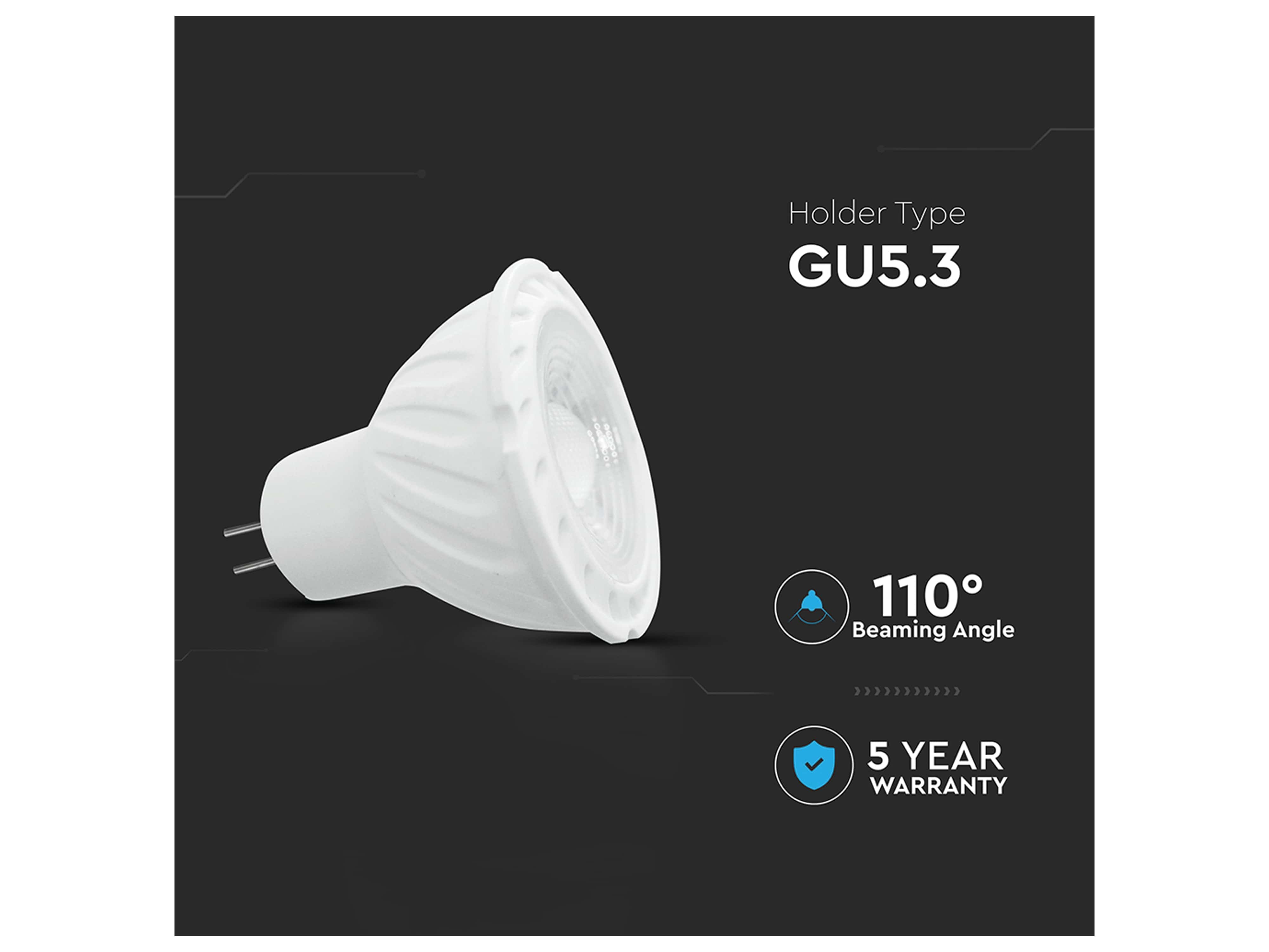 V-TAC LED-Lampe VT-257 (204), GU5,3, EEK: G, 6,5 W, 450 lm, 4000 K V-TAC LED-Lampe VT-257 (204), GU5,3, EEK: G, 6,5 W, 450 lm, 4000 K