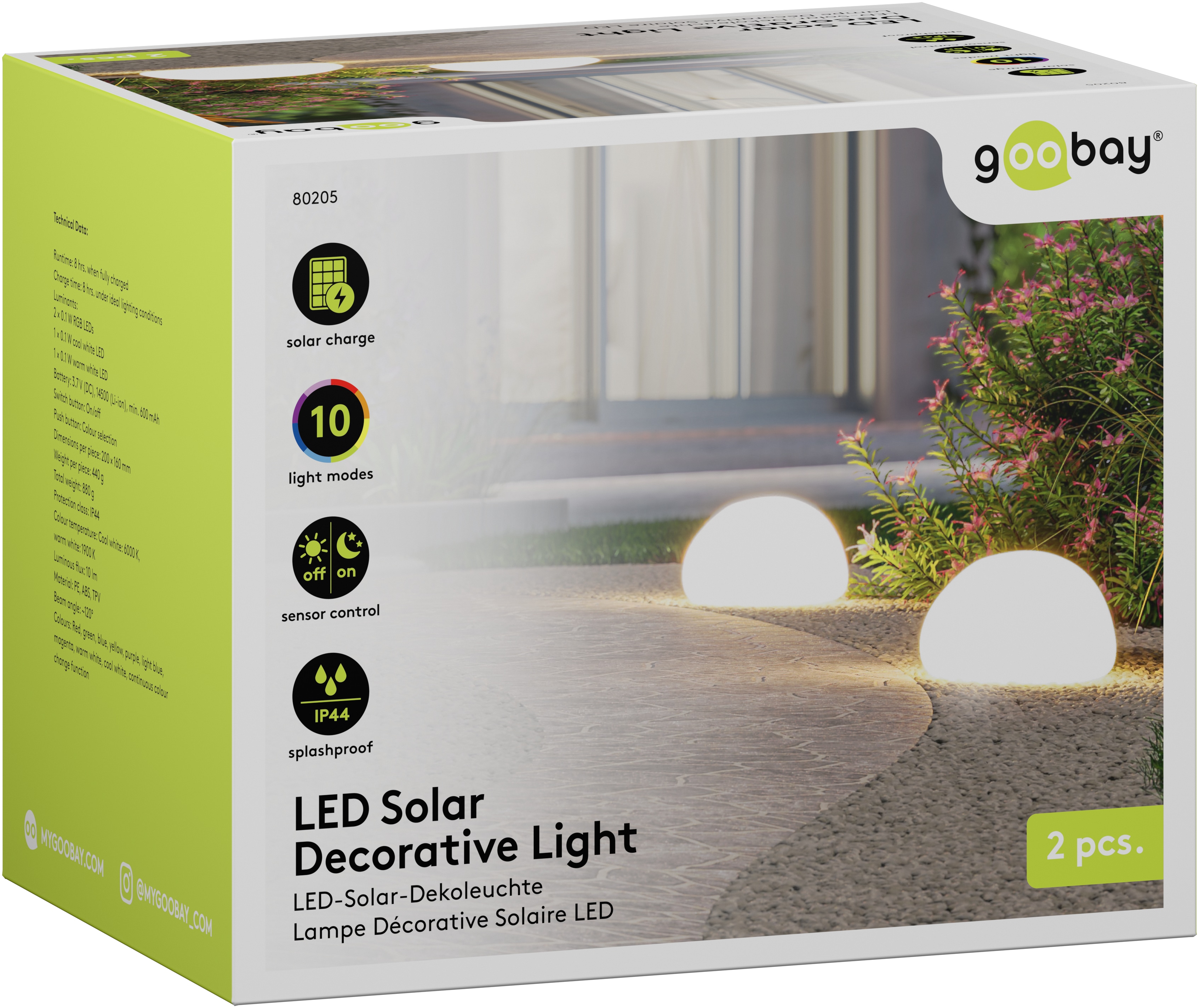 GOOBAY LED-Solar-Gartenleuchten, 24 cm, Stein, Größe M, RGBW, 2 Stück