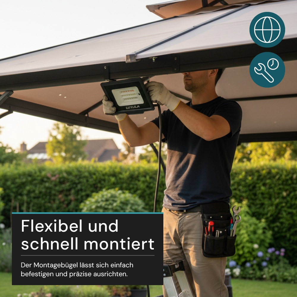 LUXULA RGB LED-Fluter LX400183, 50W, IP65, schwarz, mit Fernbedienung