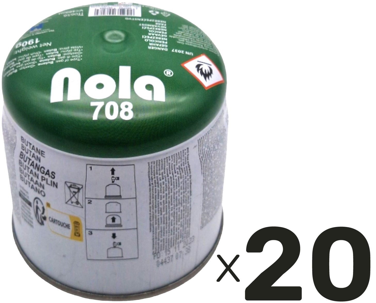 NOLA Campinggas, Butangas, 190 g, Gas Lock System, 20 Stück Campinggas, Butangas, 190 g, Gas Lock System, 20 Stück