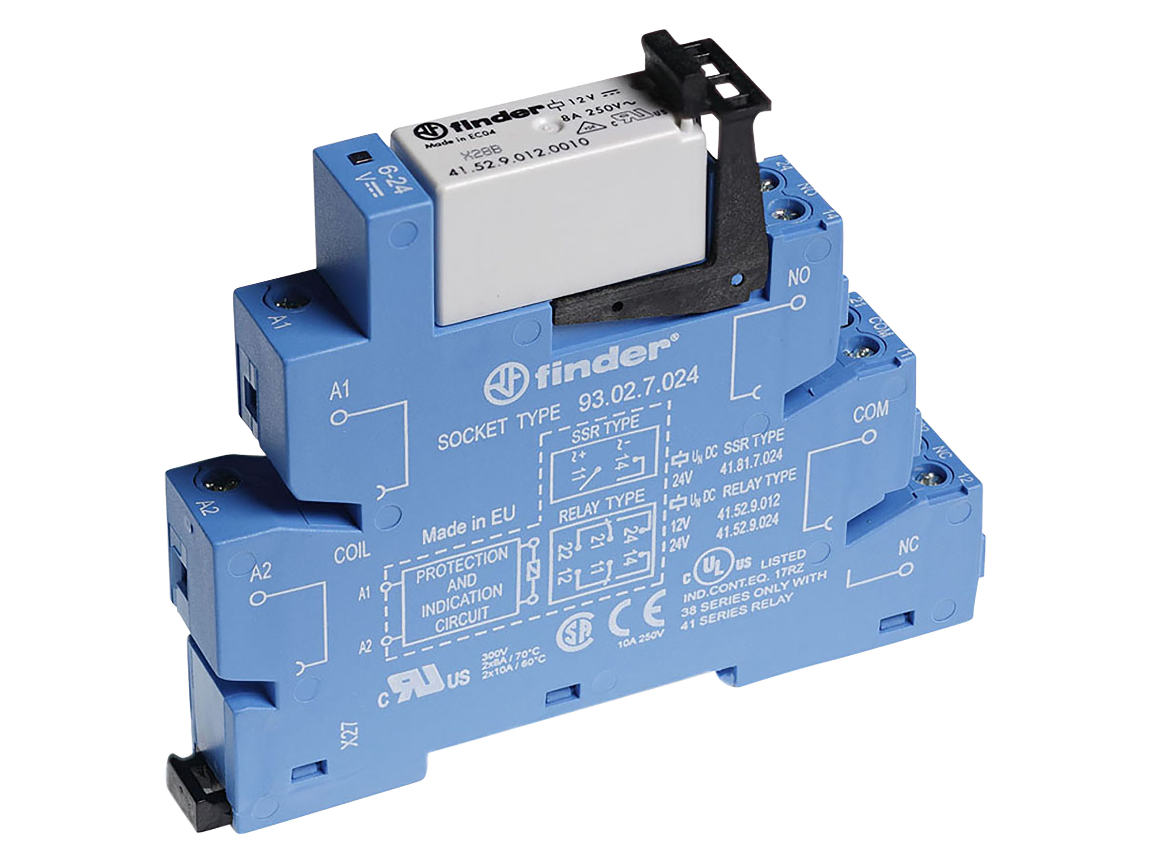 FINDER Koppelrelais mit Schraubanschlüssen, 2 Wechsler, 8 A, Spule 24 V DC 38.52.7.024.0050
