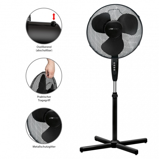 CLATRONIC Standventilator VL 3603 S, Ø 40cm, schwarz, 3 Stufen, 50 W