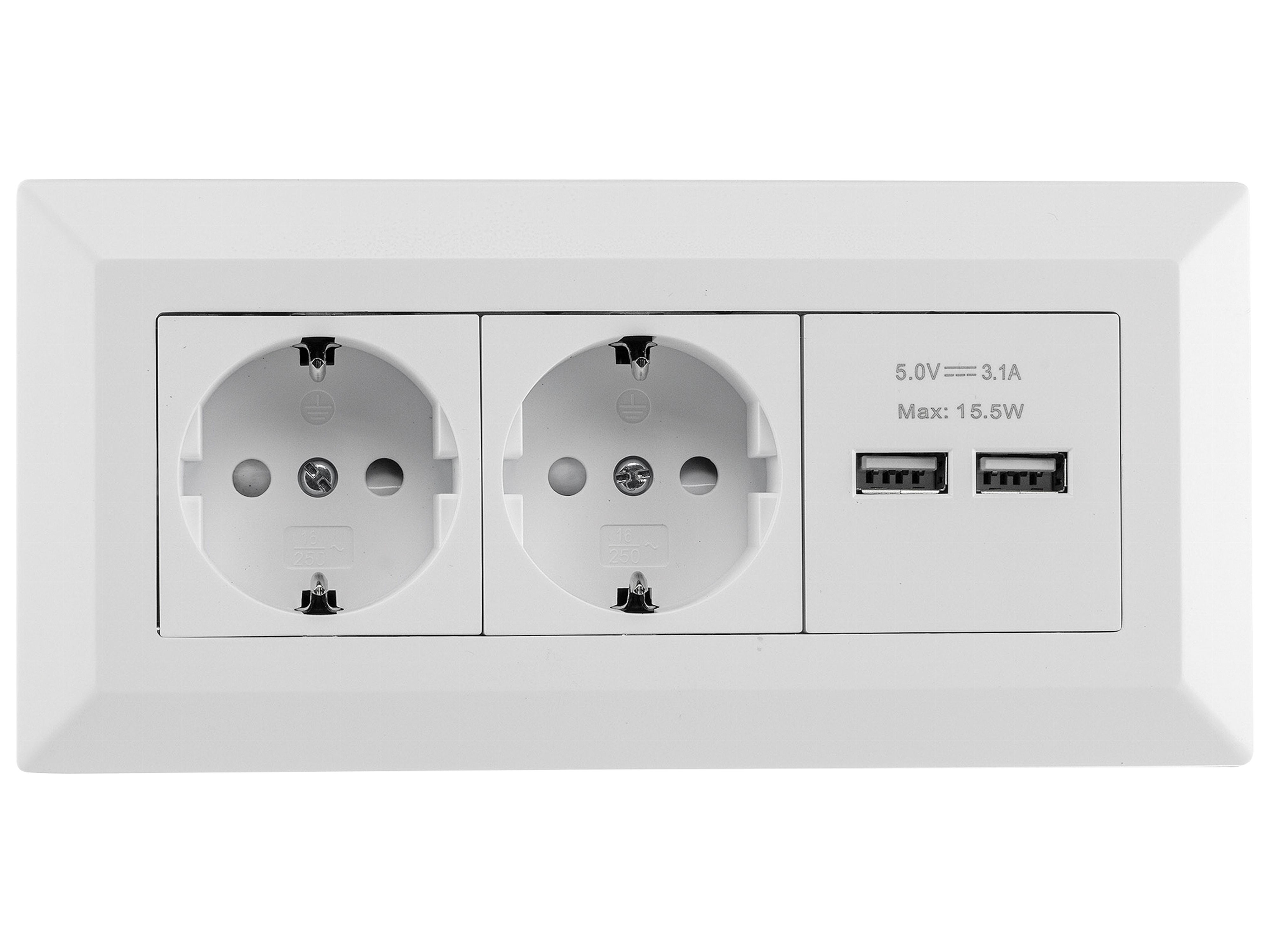 CHILITEC Steckdosenblock 23651, 2-fach, 2x USB, 16A/250V~, weiß matt