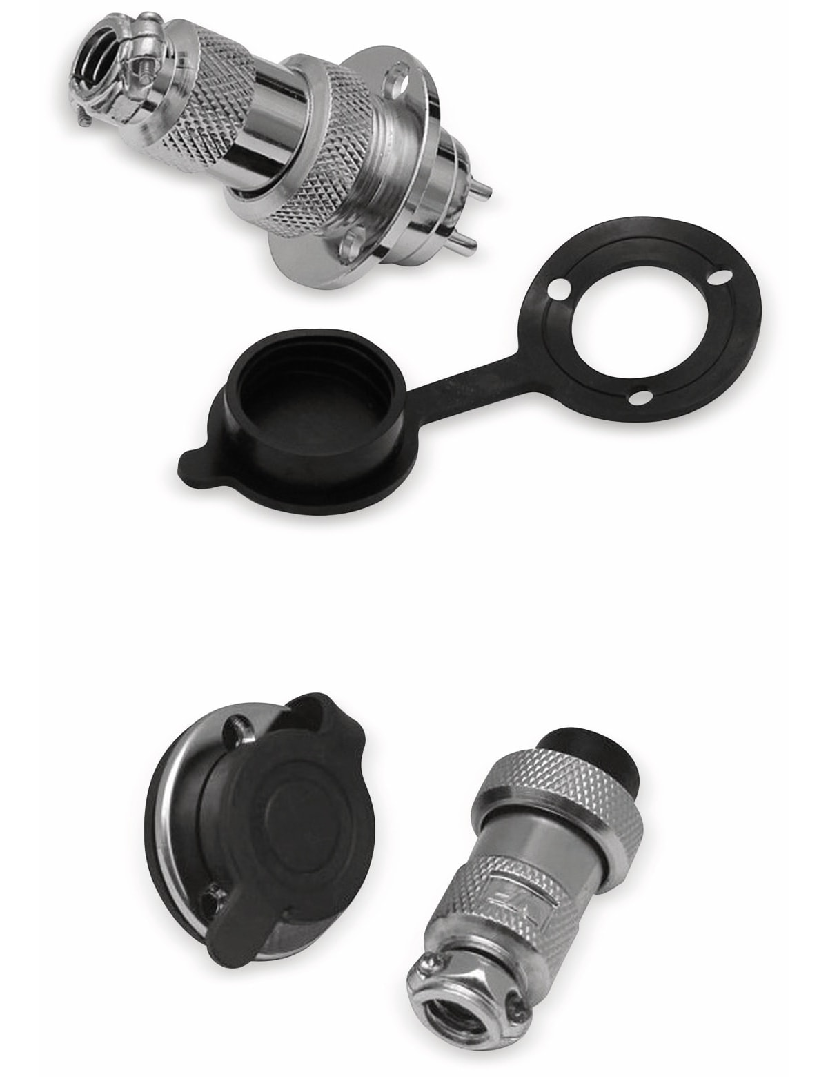 Hochstrom Einbaustecker-Set, 9-polig, Ø 19 mm, mit Abdeckkappe Hochstrom Einbaustecker-Set, 9-polig, Ø 19 mm, mit Abdeckkappe