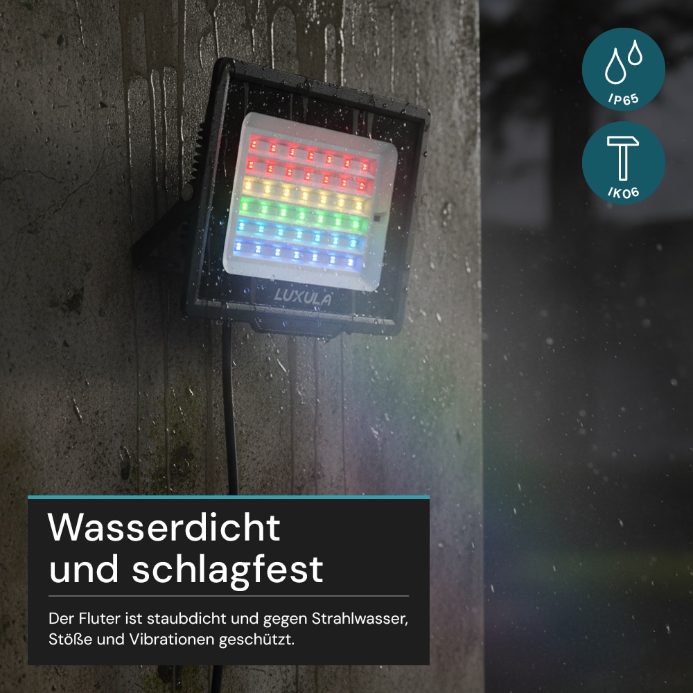 LUXULA RGB LED-Fluter LX400183, 50W, IP65, schwarz, mit Fernbedienung