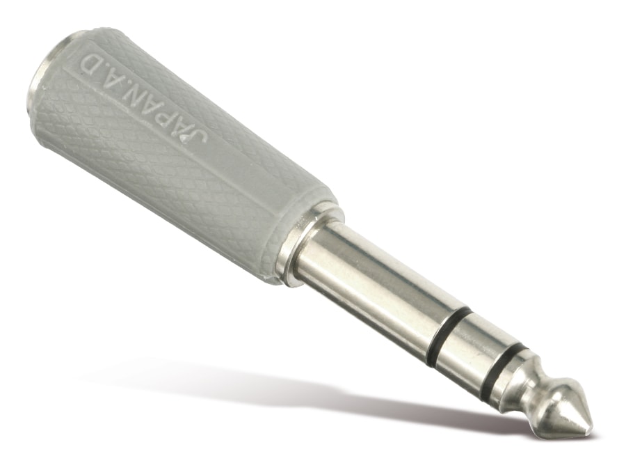 Klinkenadapter, Stecker 6,3 mm stereo / Kupplung 3,5 mm mono, grau Klinkenadapter, Stecker 6,3 mm stereo / Kupplung 3,5 mm mono, grau