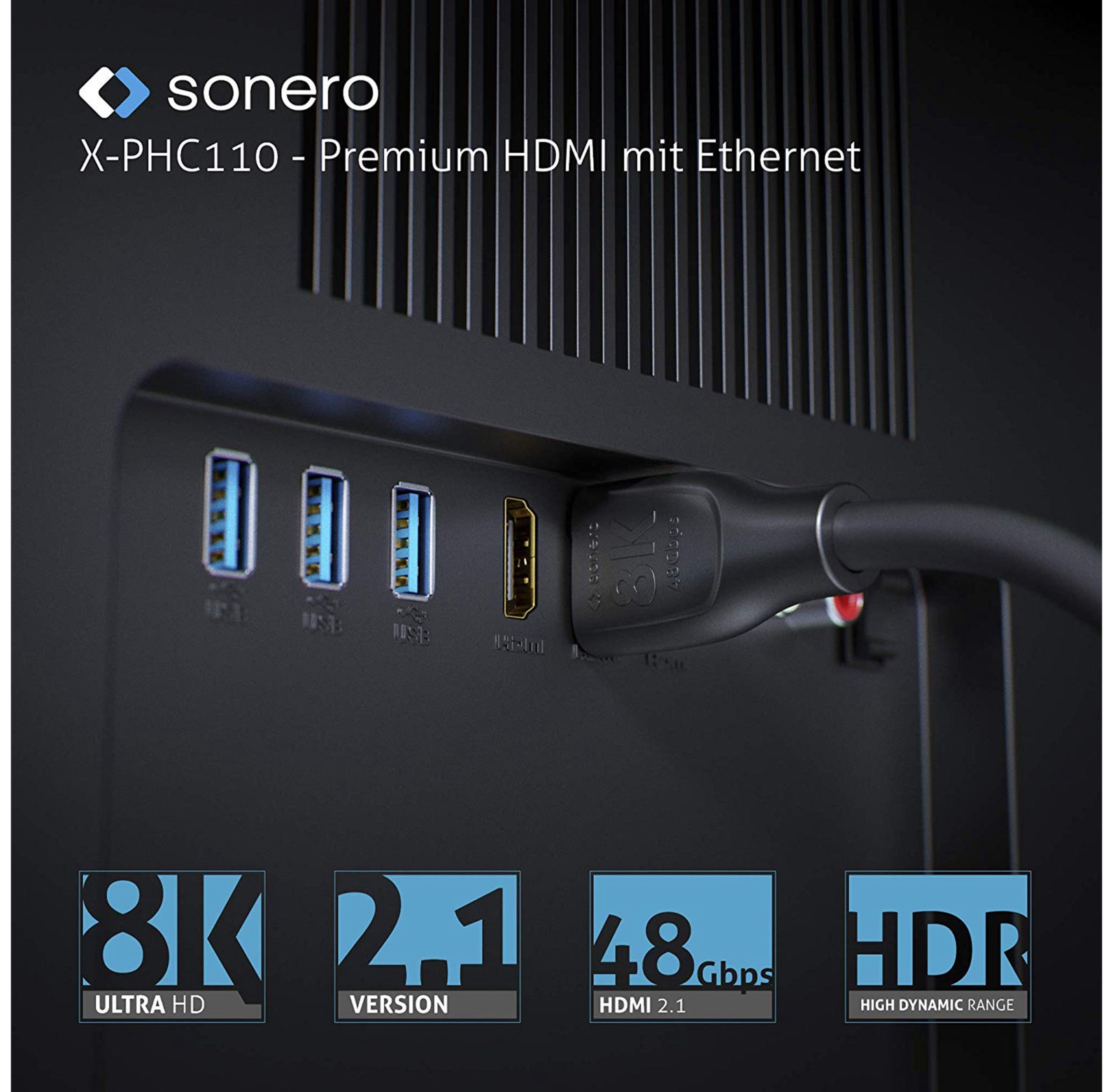 SONERO HDMI-Kabel Premium High Speed mit Ethernet, 1 m, HDMI 2.1 SONERO HDMI-Kabel Premium High Speed mit Ethernet, 1 m, HDMI 2.1