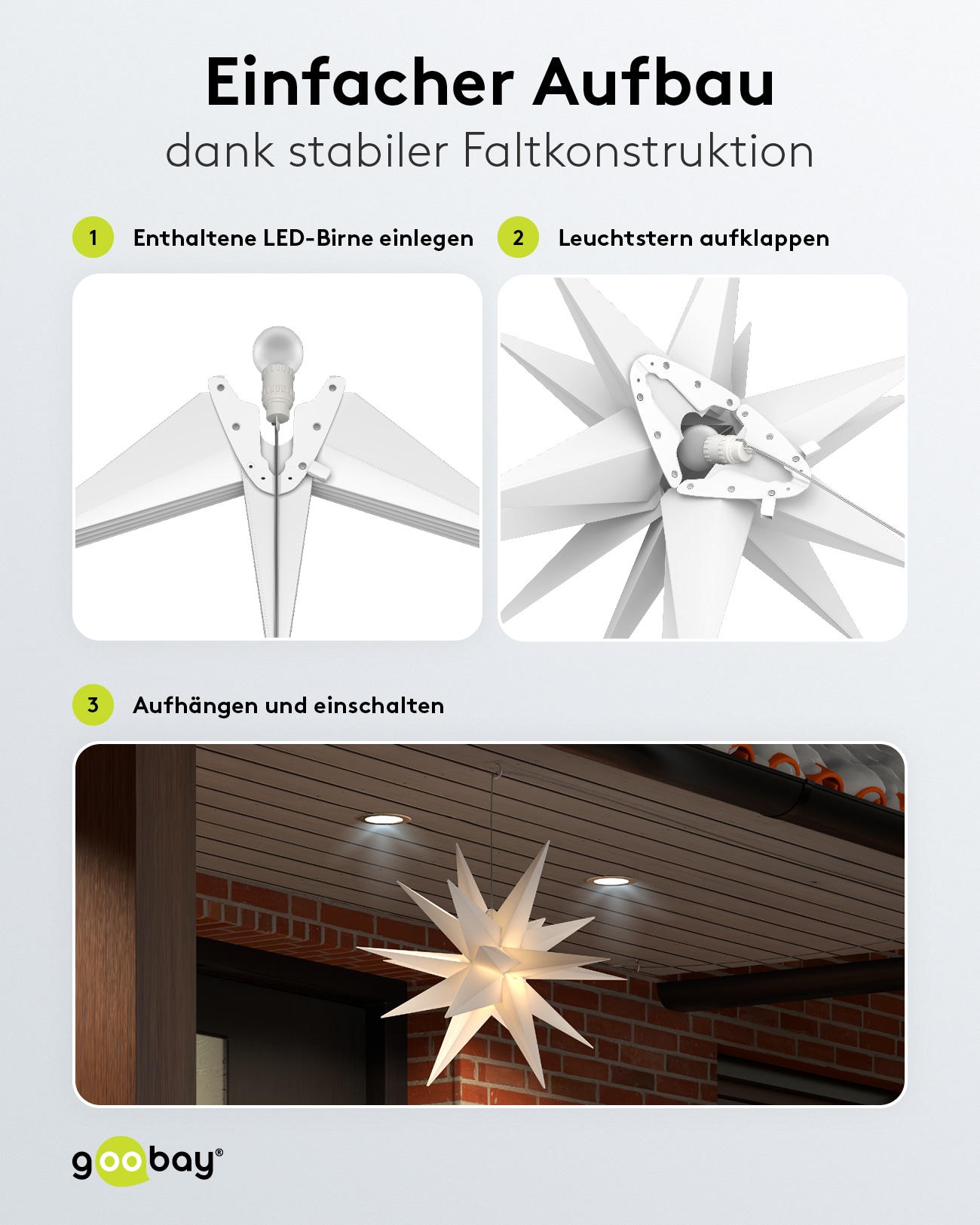 GOOBAY LED-Stern, 18 Zacken, 56cm, Outdoor, Timerfunktion, mit Netzteil GOOBAY LED-Stern, 18 Zacken, 56cm, Outdoor, Timerfunktion, mit Netzteil