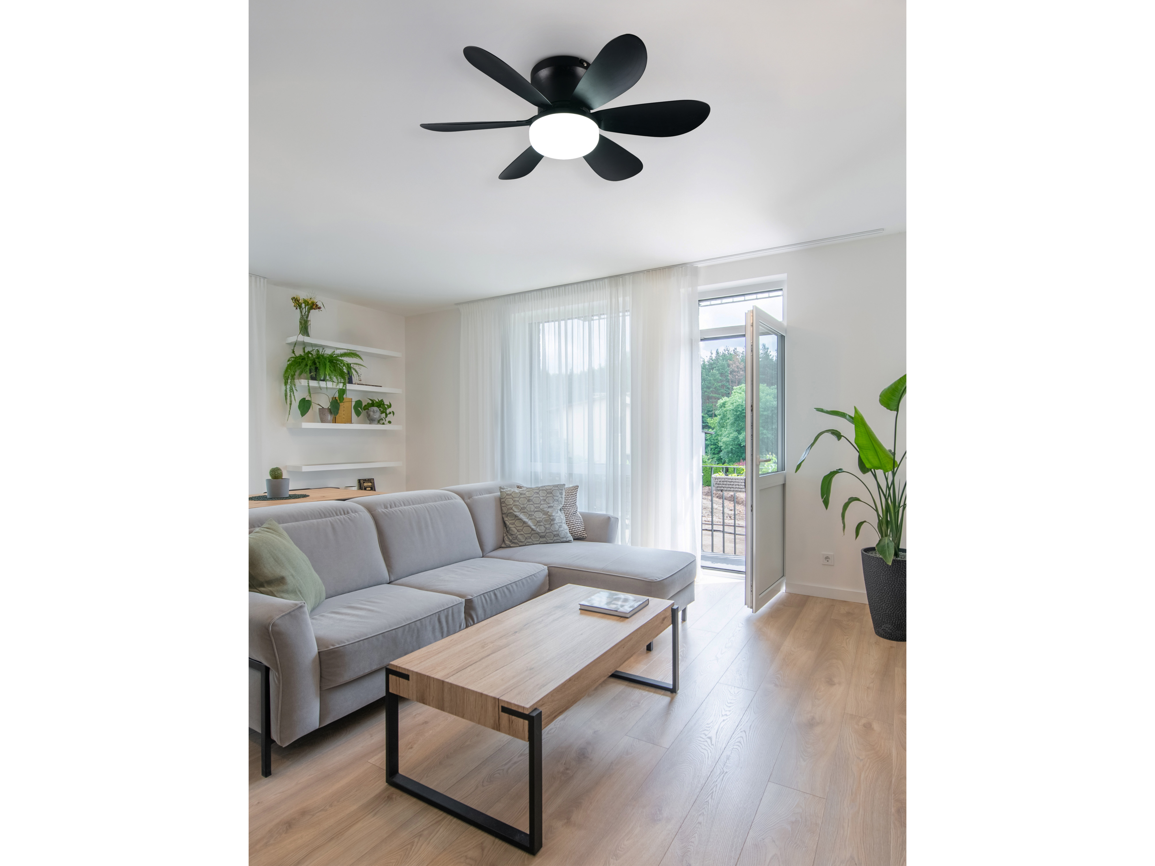 REALITY LED-Deckenleuchte mit Ventilator Lund R67462132, 20W, 2700... 6500K, 850lm, CCT, IP20, schwarz