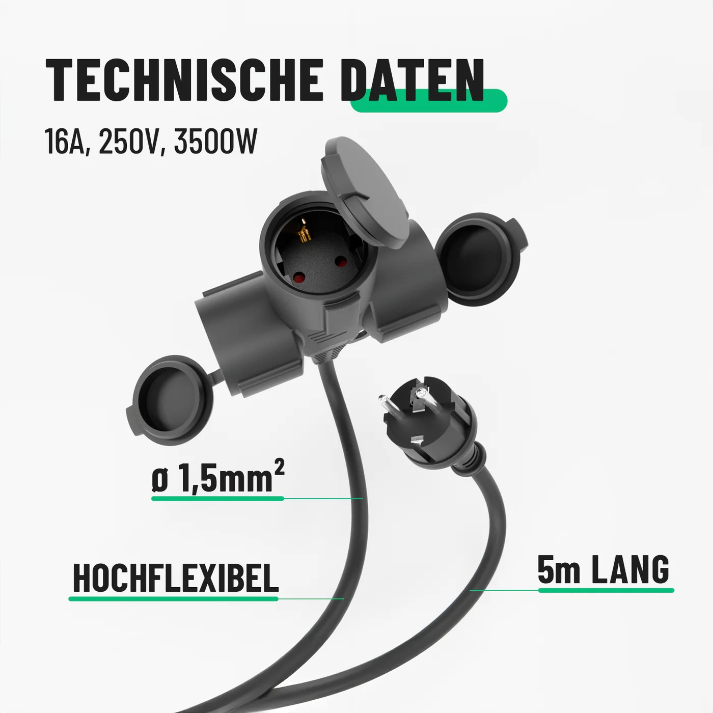 ABSINA Verlängerungskabel 151233, 3-Fach, 5 m ABSINA Verlängerungskabel 151233, 3-Fach, 5 m