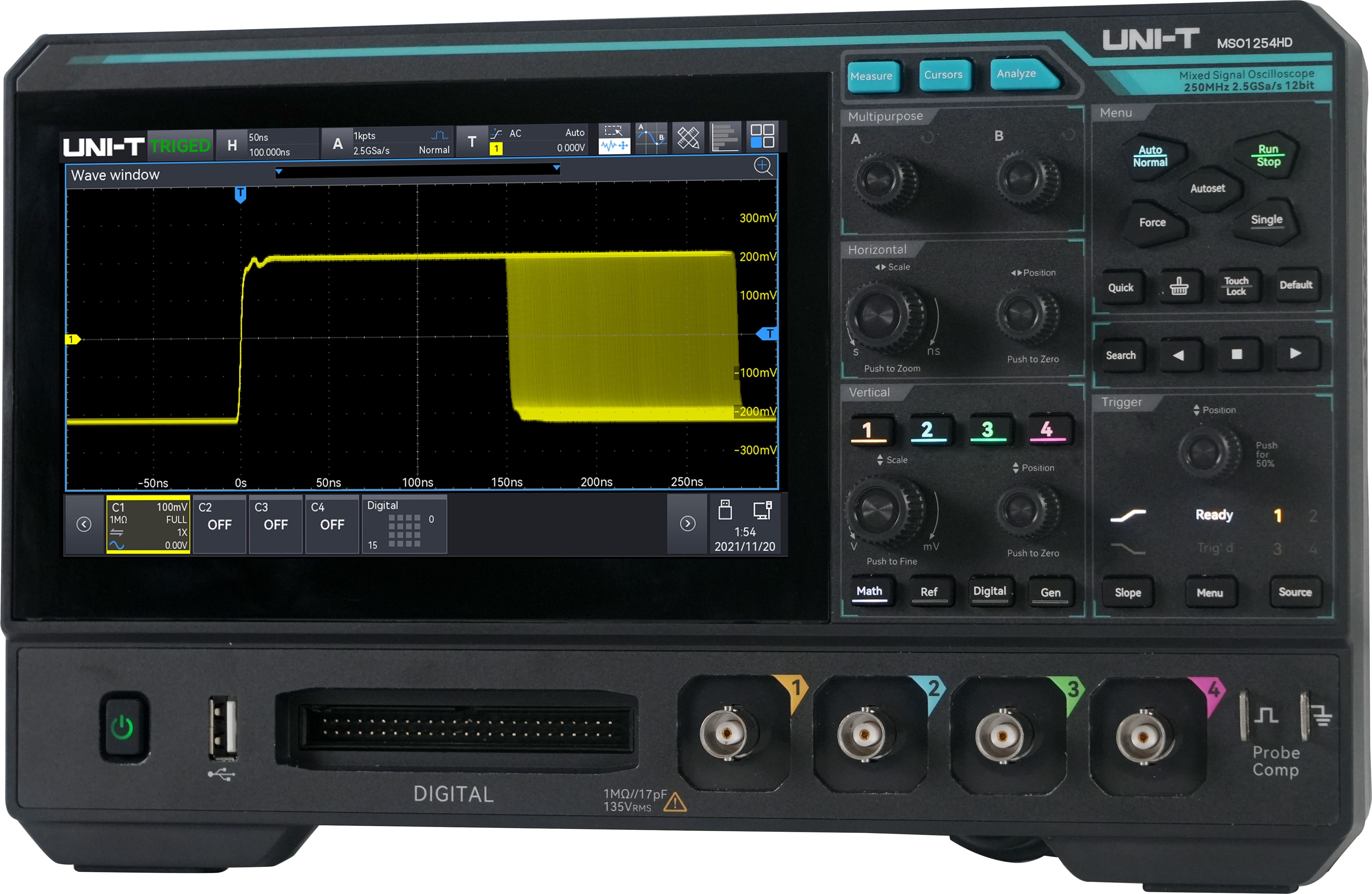 UNI-T Oszilloskop MSO1254HD, 4+16 Kanäle, 2,5 GS/s, 250 MHz