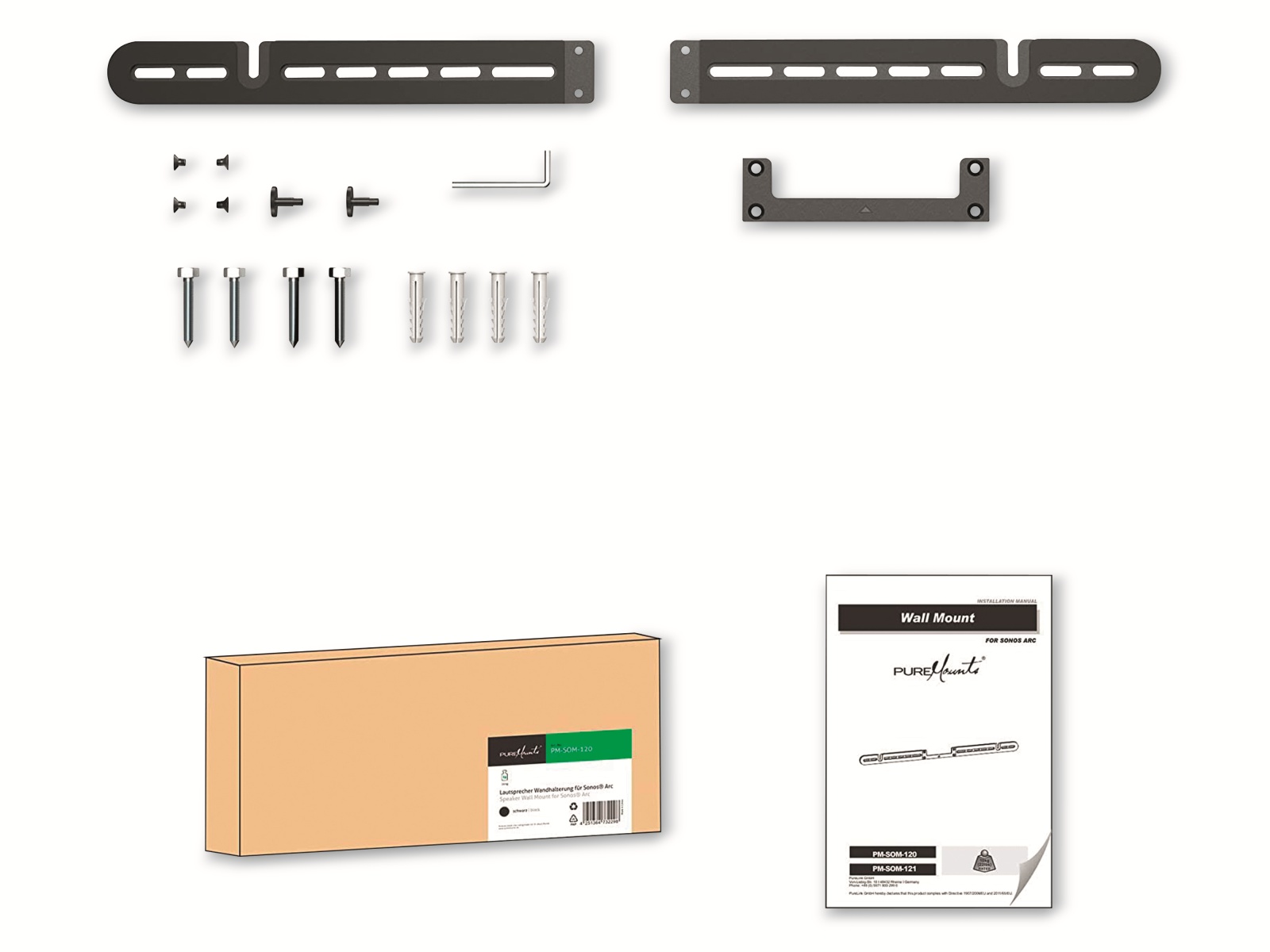 Puremounts Lautsprecher Wandhalterung PM-SOM-120, für Sonos Arc, schwarz