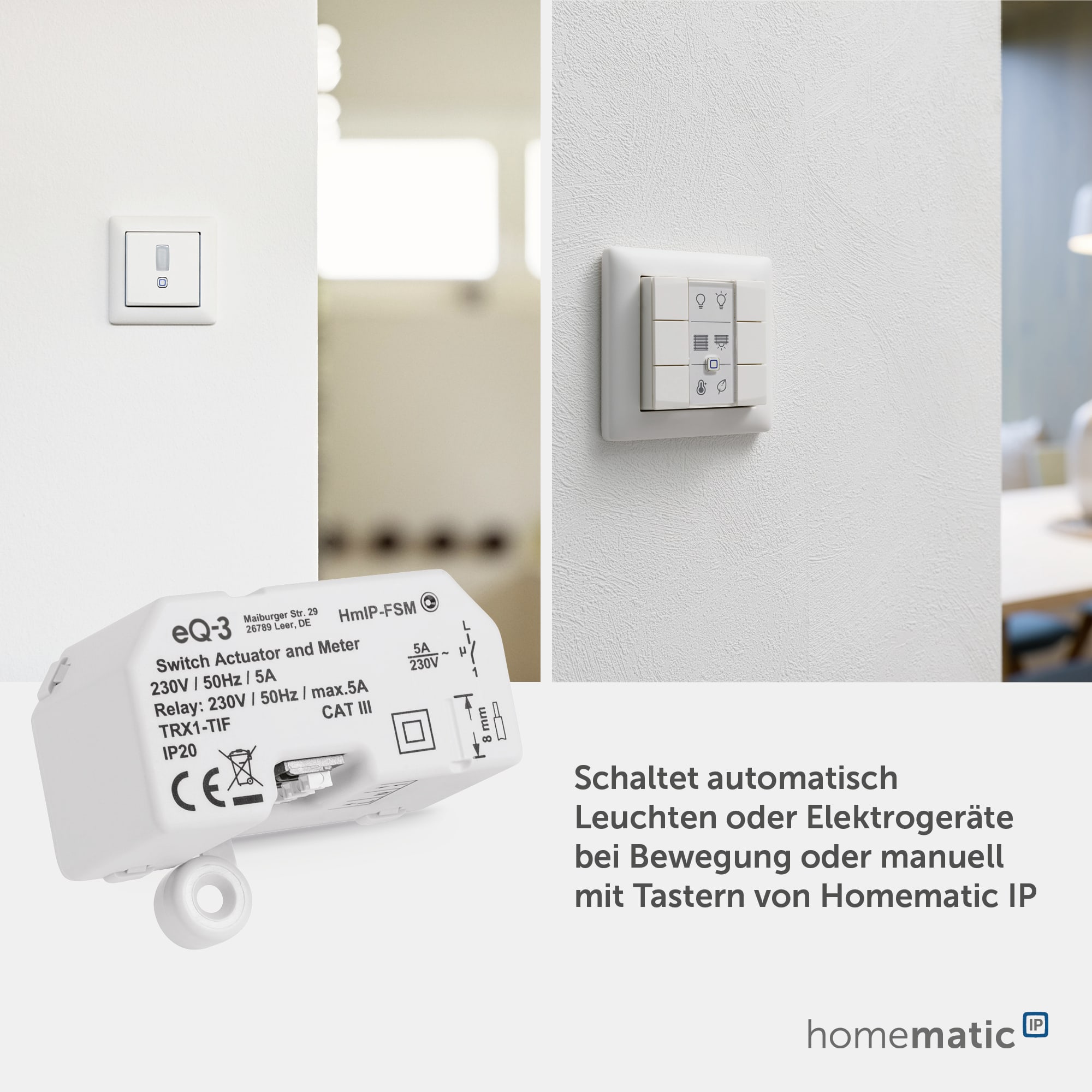 HOMEMATIC IP Smart Home 142721A0 Schalt-Mess-Aktor, 5 A, Unterputz