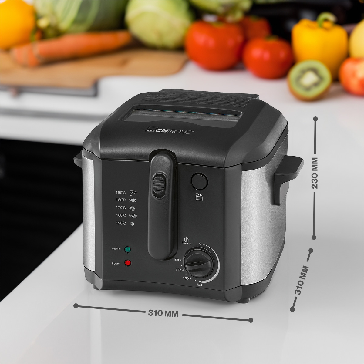 CLATRONIC Fritteuse 2,5L (Öl) FR 3649, antihaftbeschichtet, 1600W, schwarz