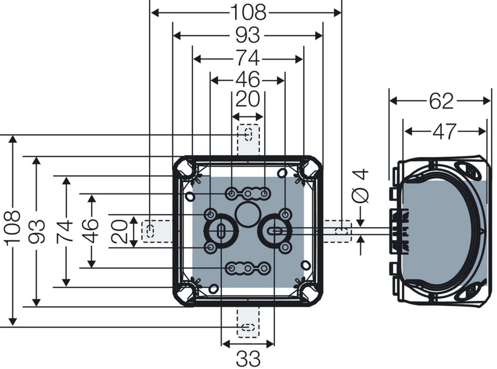 HENSEL Abzweigkasten DK 0200 G, 93x93x62 mm, grau