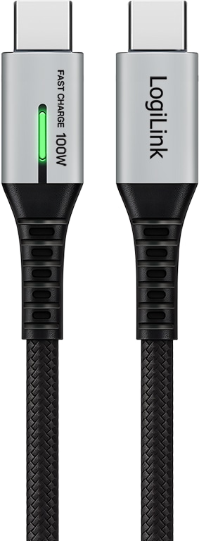 LOGILINK USB3.2 Kabel CU0434 USB-C M/USB-C M 100W LED Metall 2m schwarz