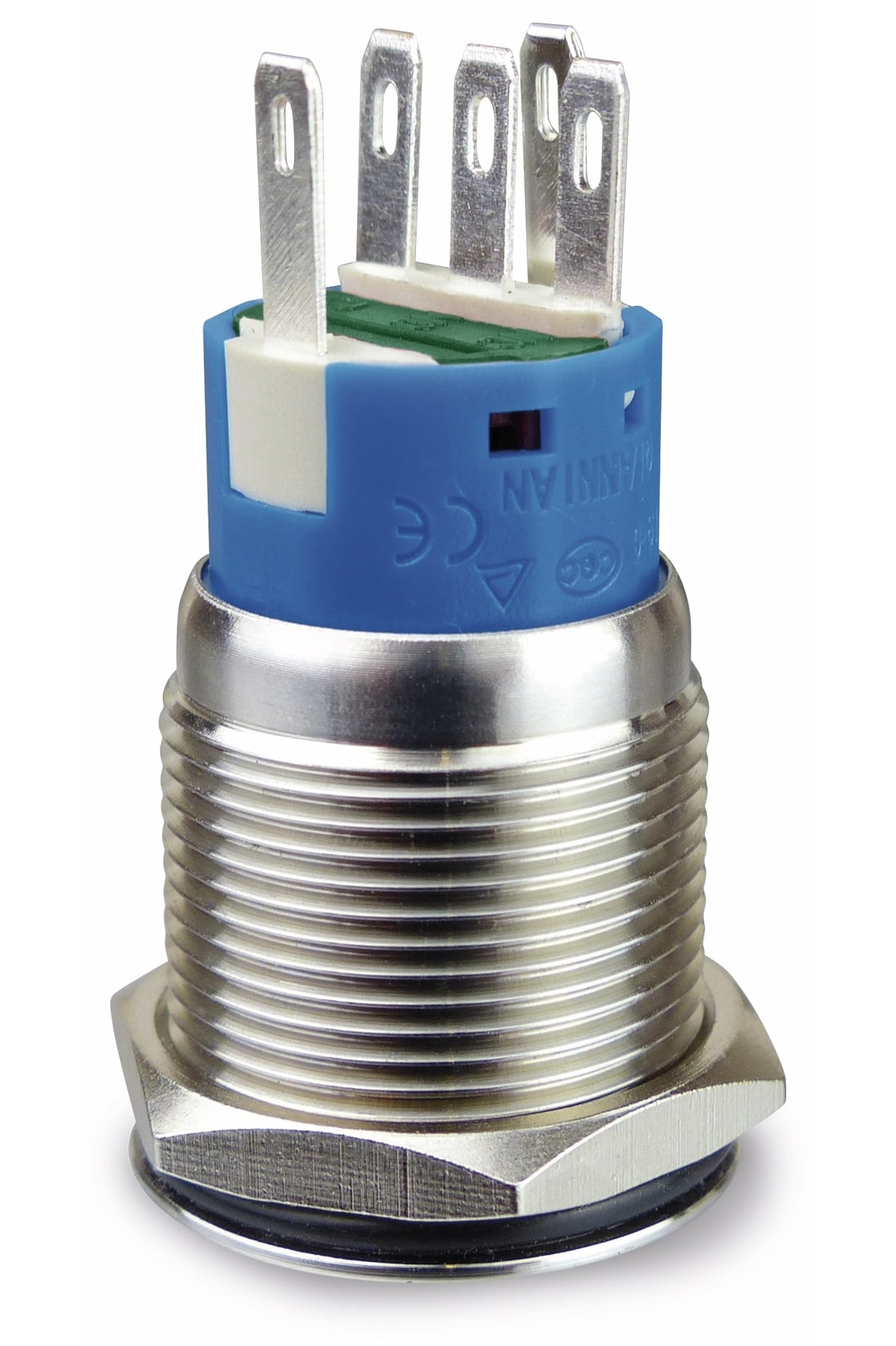 Drucktaster 1 Schließer, 1 Öffner Metall mit Ein/Aus-Symbol und Beleuchtung