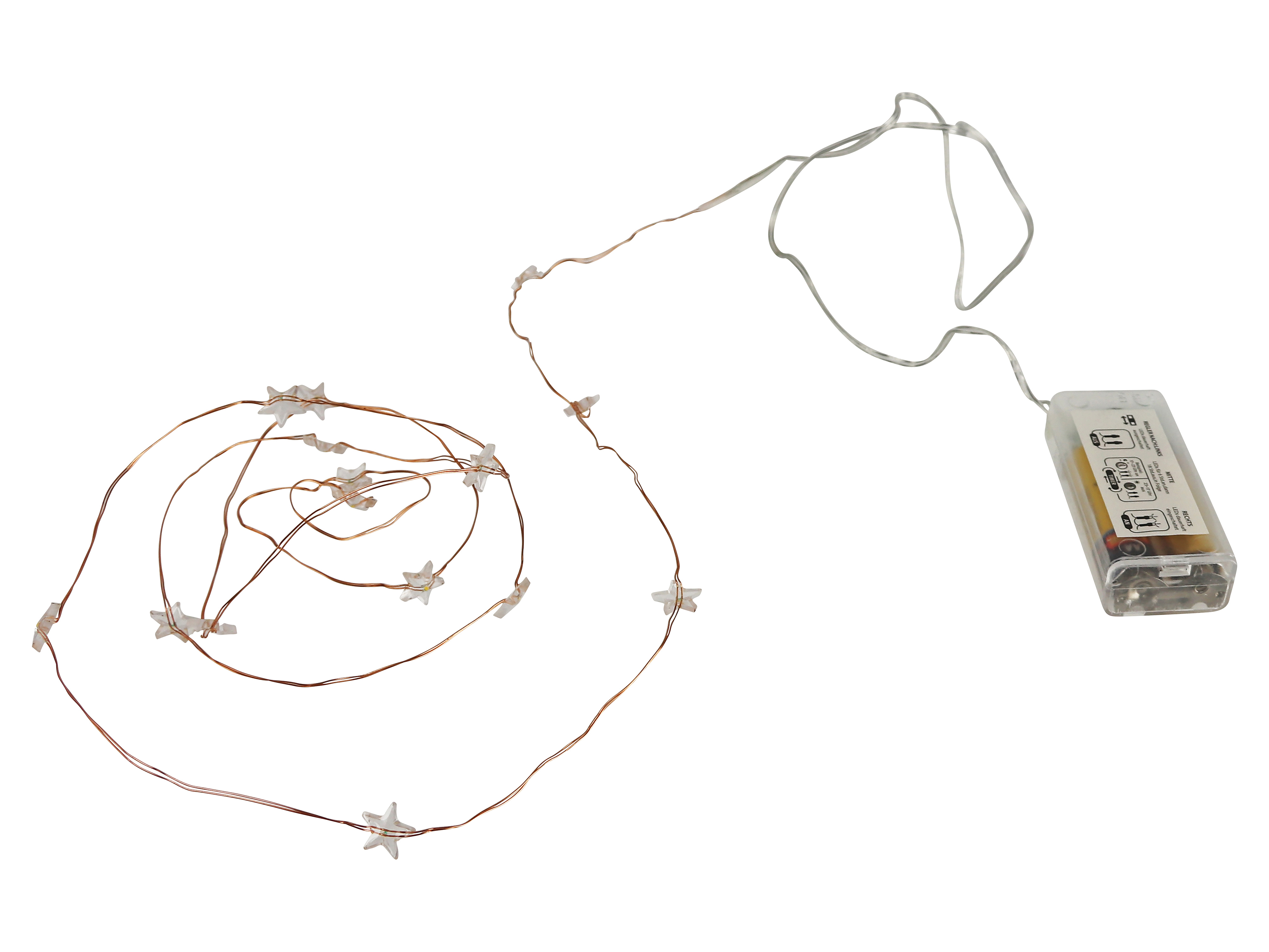 Micro-LED-Lichterkette, Sterne, 3 V, 15 LEDs, bronzedraht, warmweiß, 1,90 m