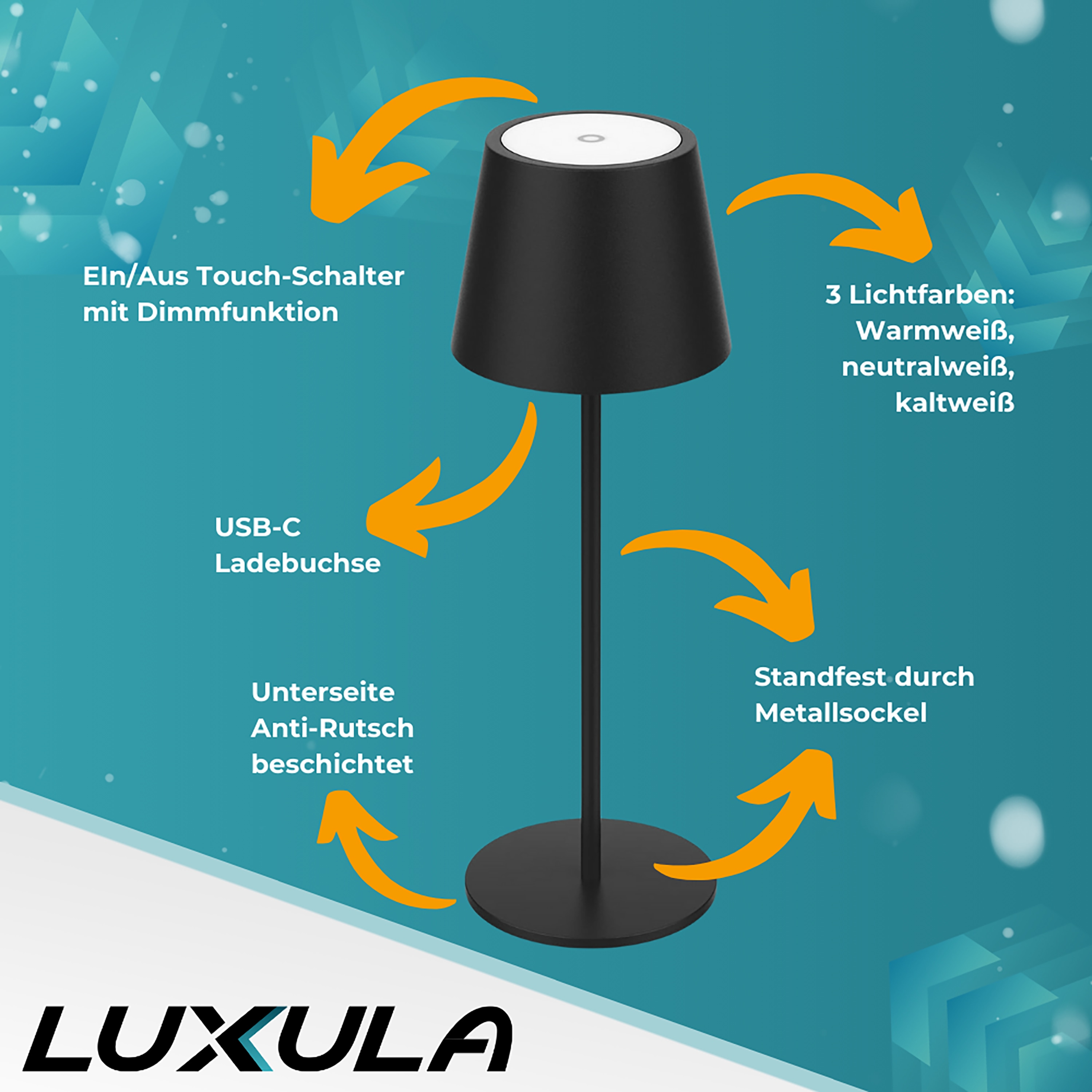 LUXULA LED-Akku-Tischleuchte LX700160, 3W, 200lm, Dimm- und CCT-Funktion LUXULA LED-Akku-Tischleuchte LX700160, 3W, 200lm, Dimm- und CCT-Funktion