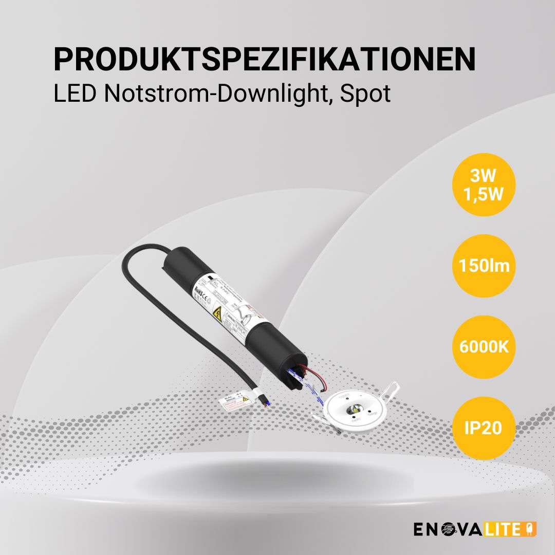 ENOVALITE LED-Fluchtwegleuchte, mit Notstromeinheit, Einbauspot