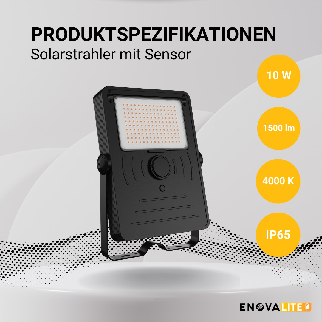 ENOVALITE Solar LED-Strahler, mit Sensor, 10 W, 1500 lm, 4000 K
