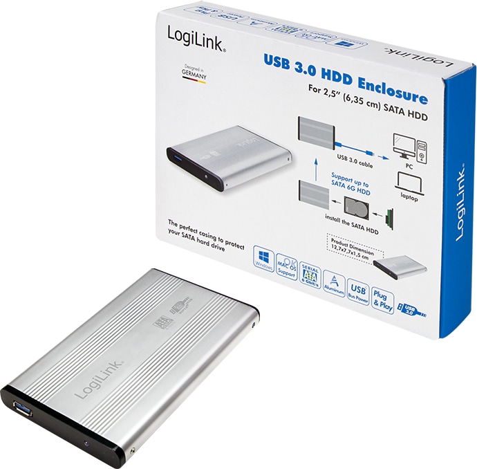 LOGILINK Festplatten-Gehäuse, 6,35 cm (2,5"), USB 3.0/SATA, silber