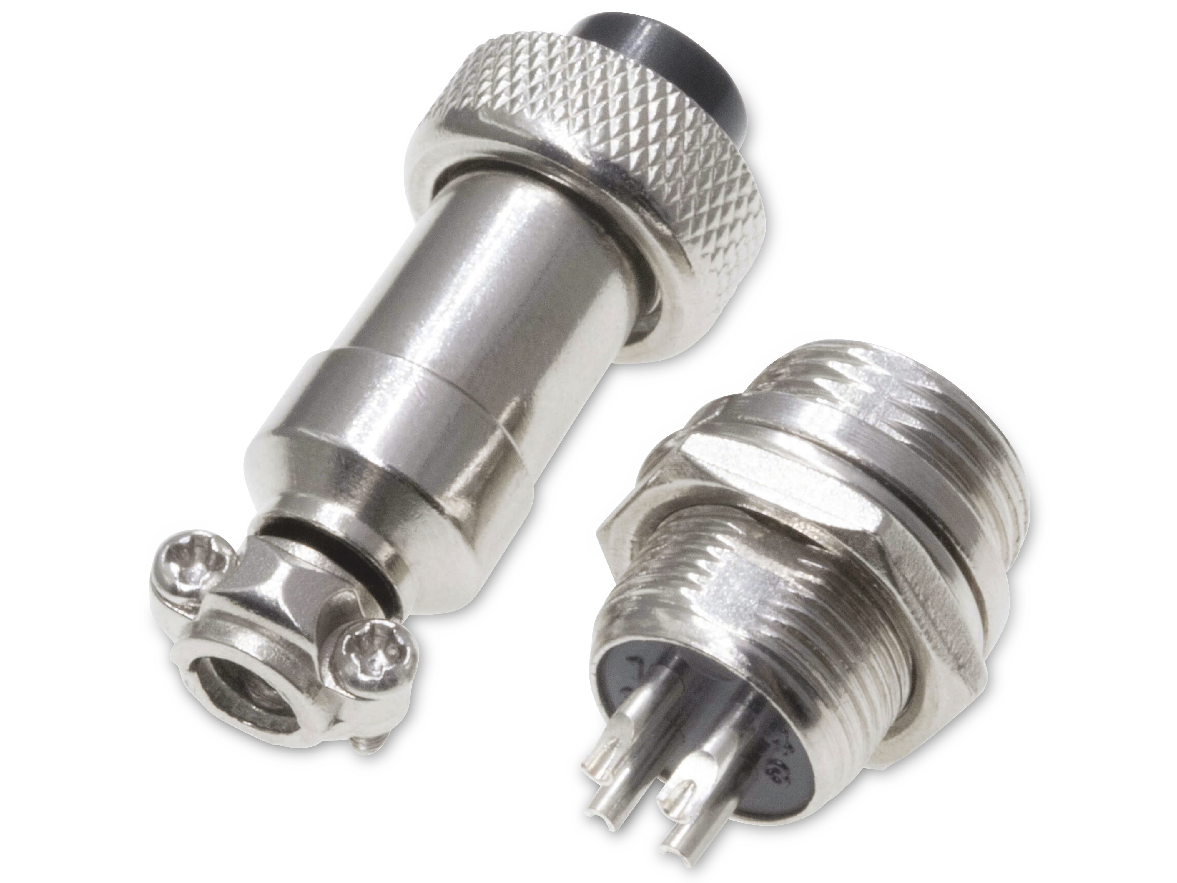 Rundsteckverbinder, 4-polig, 60V, 2A, Lötanschluss, IP55, wire to panel, 1 Stecker + 1 Buchse