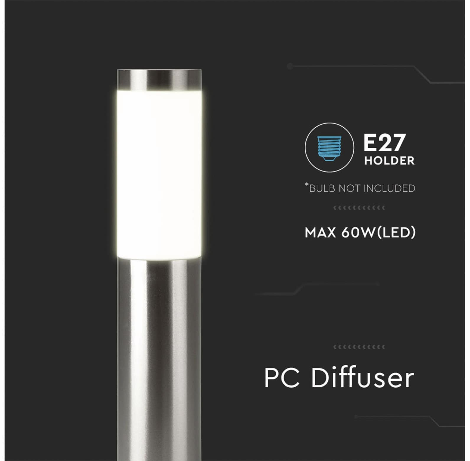 V-TAC Poller-Außenleuchte VT-838, IP44, E27, Edelstahl, 1100mm, VT-8962, Nickel-satiniert V-TAC Poller-Außenleuchte VT-838, IP44, E27, Edelstahl, 1100mm, VT-8962, Nickel-satiniert