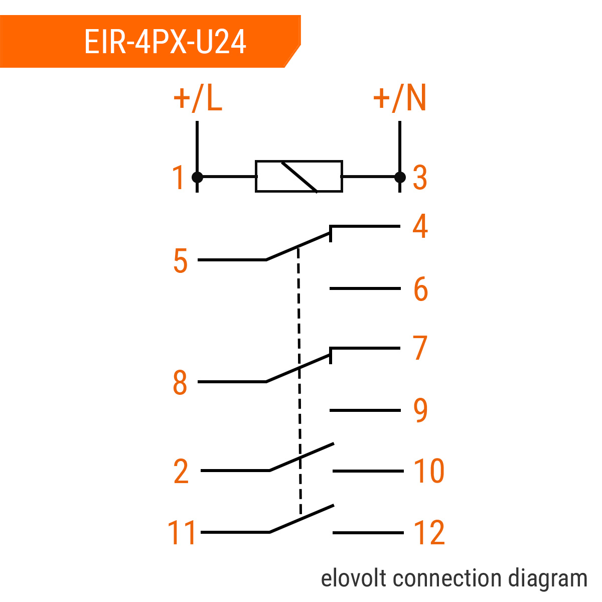 ELOVOLT Schaltrelais EIR-4PX-U24, 4x 8 A, 24 V, 2 Schliesser + 2 Wechsler