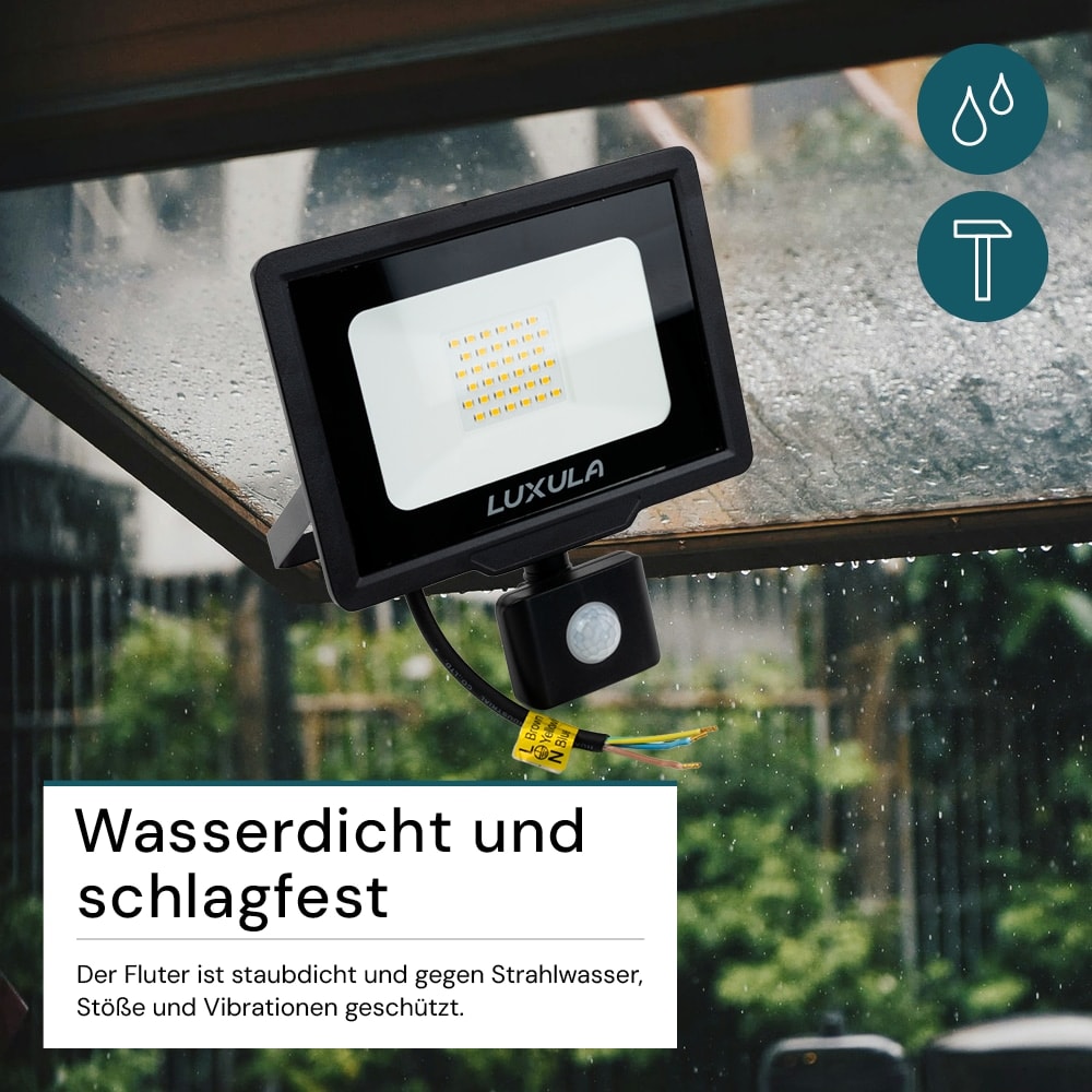 LUXULA LED-Fluter mit Bewegungsmelder, EEK: F, 30W, 3000lm, 4000K, schwarz