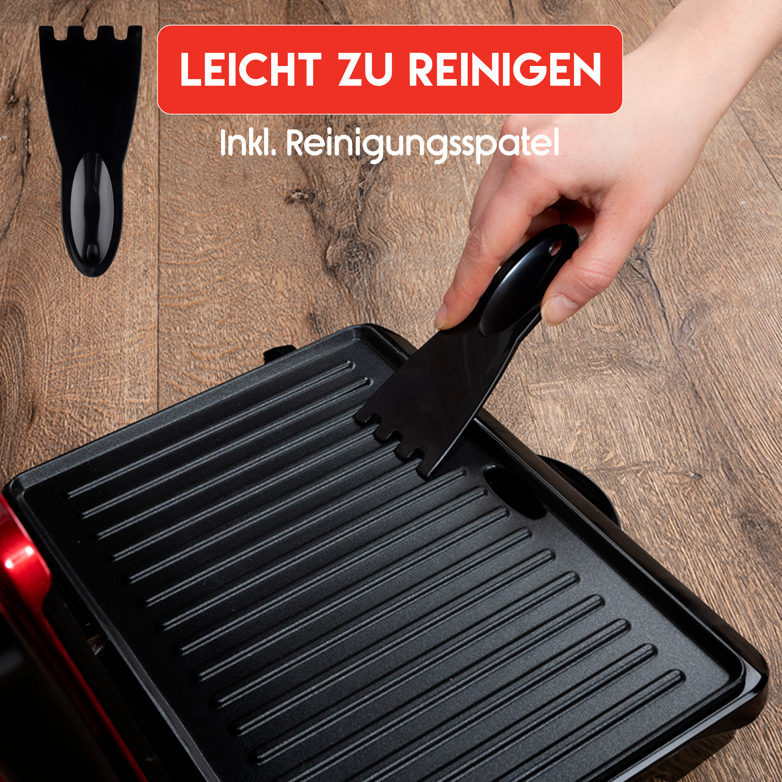 ALPINA Kontaktgrill, Multigrill, Panini, Sandwich, Fleisch, schwarz/rot, 1000W