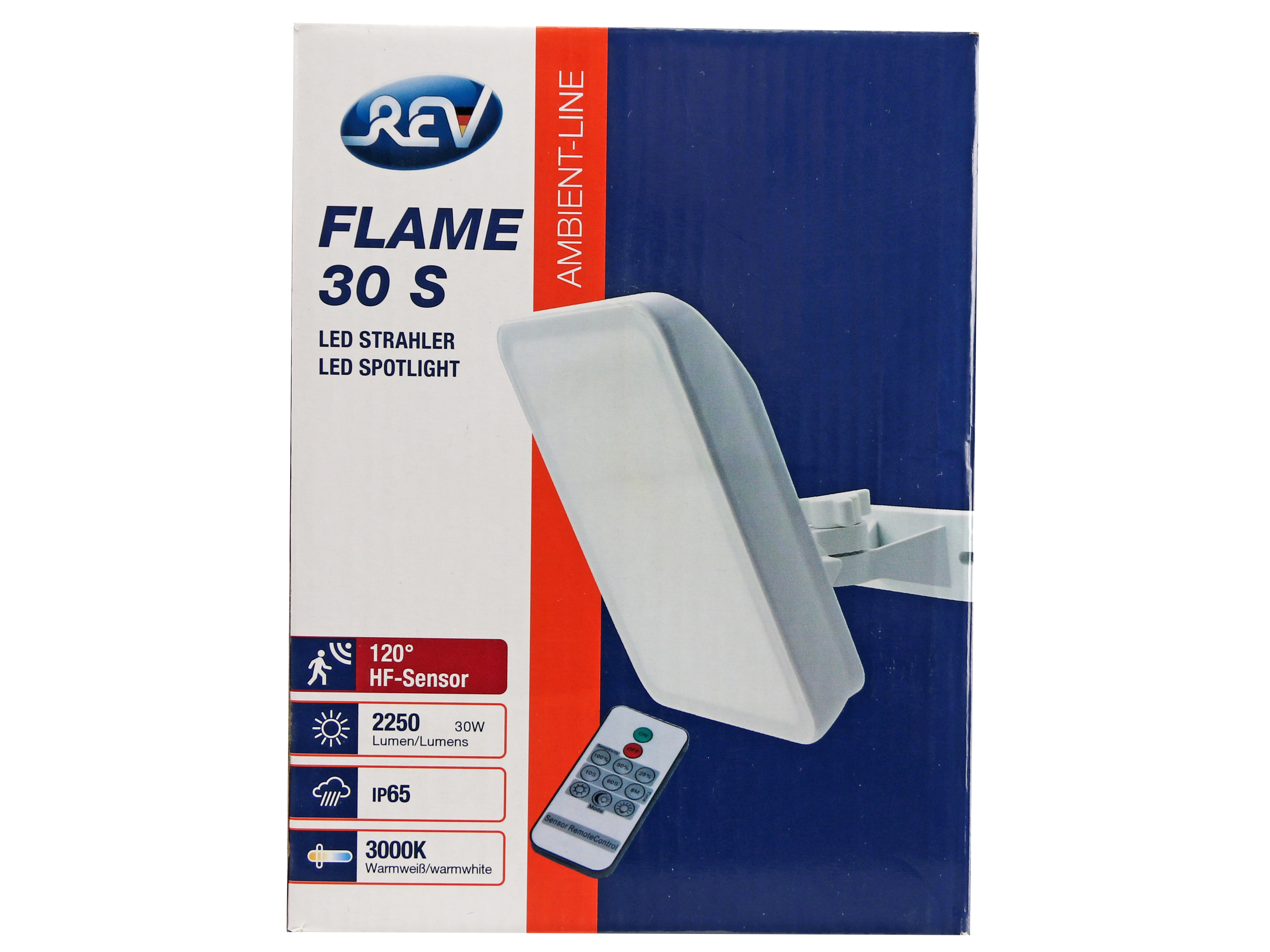 REV LED Strahler Fluter Flame 30 W, weiß, mit Bewegungsmelder und Fernbedienung