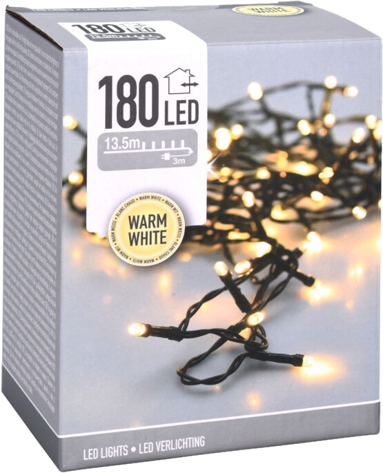 LED-Lichterkette warmweiß, 180 LEDs, Grünes Kabel, Innen/Außen, 16,5m KOOPMAN LED-Lichterkette warmweiß, 180 LEDs, Grünes Kabel, Innen/Außen, 16,5m