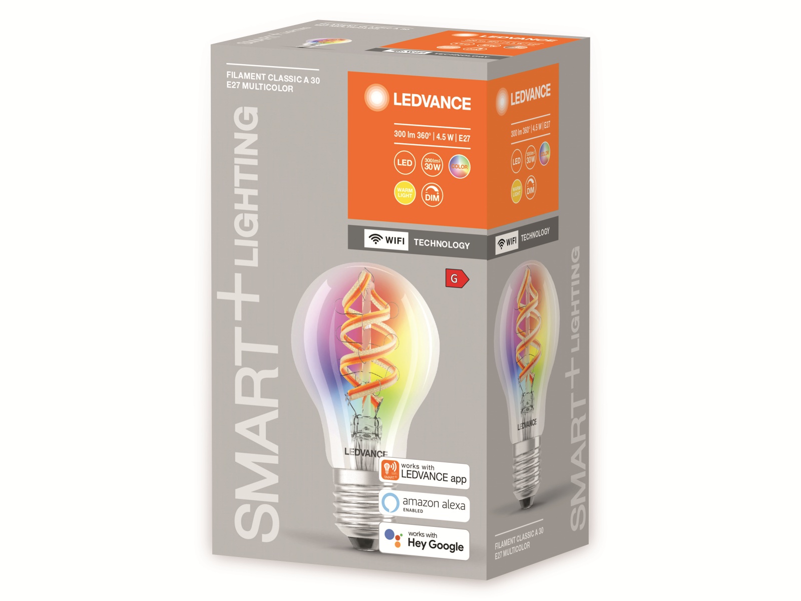 LEDVANCE LED-Filament-Lampe, CLA30D, E27, EEK: G, 4,5W, 300lm, 2700K, WiFi LEDVANCE LED-Filament-Lampe, CLA30D, E27, EEK: G, 4,5W, 300lm, 2700K, WiFi