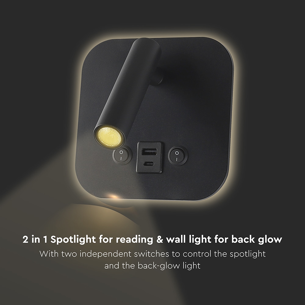 V-TAC LED-Wandleuchte VT-80068, 8W, 3000K, EEK: F, CREE Chip, 830lm, IP20, schwarz