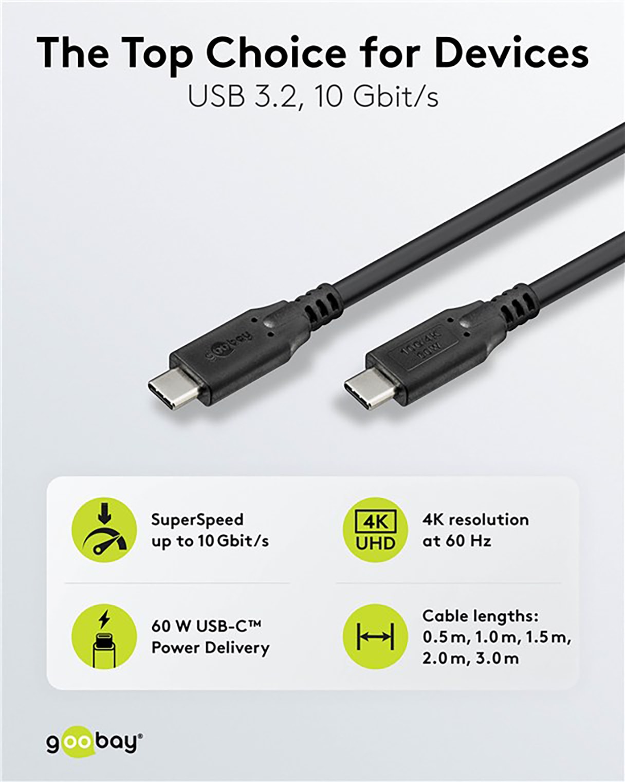 GOOBAY USB-C Kabel 74205 USB3.2 60W 2m schwarz 10 Gbit/s GOOBAY USB-C Kabel 74205 USB3.2 60W 2m schwarz 10 Gbit/s