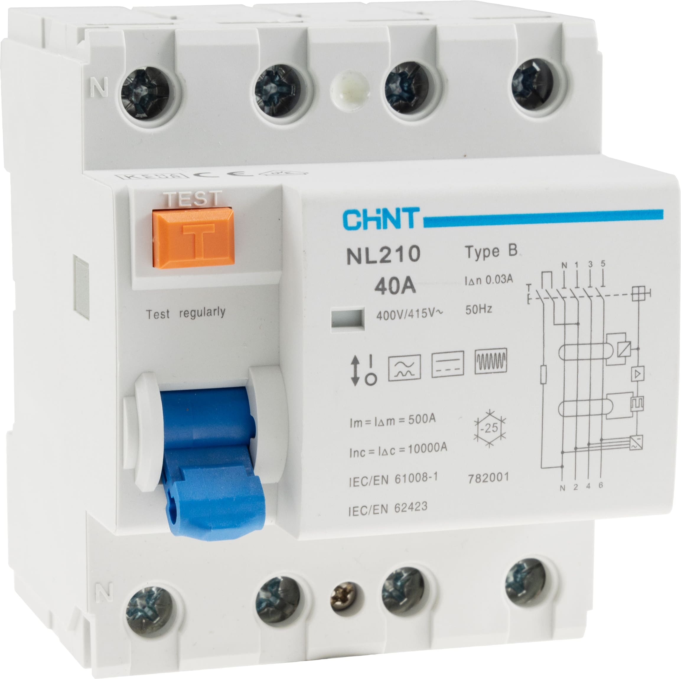 CHINT FI Fehlerstrom-Schutzschalter 23896, 30mA, 40 A, 4-polig, Allstromsensitiv CHINT FI Fehlerstrom-Schutzschalter 23896, 30mA, 40 A, 4-polig, Allstromsensitiv