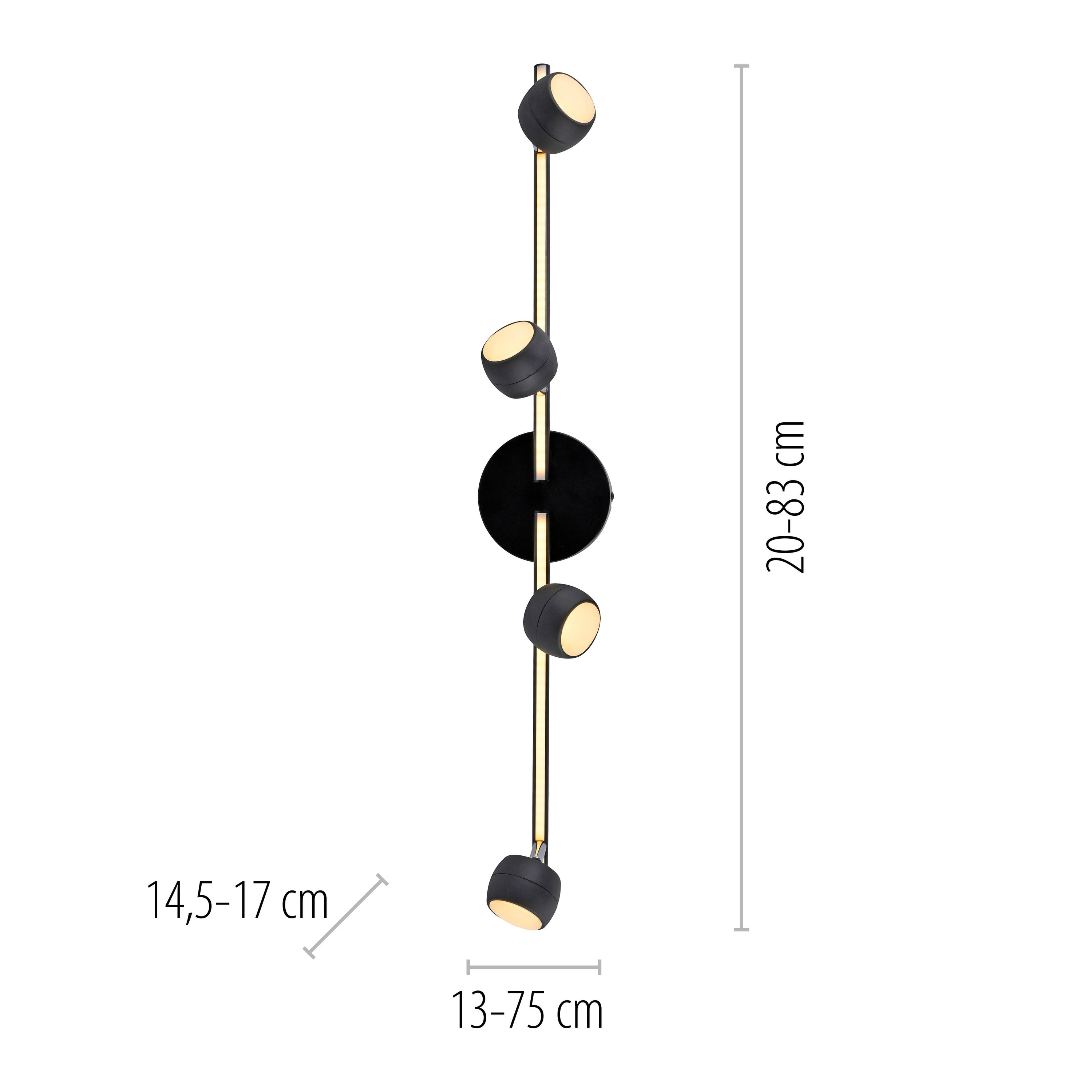 JUST LIGHT LED-Deckenleuchte 11402-18, 20,40W, 3000K, 2360lm, warmweiß, IP20, schwarz