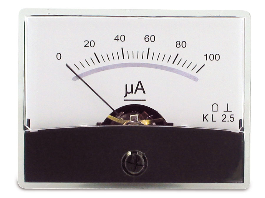 Einbau-Messinstrument mit Spiegelskala, 0...100 µA- Einbau-Messinstrument mit Spiegelskala, 0...100 µA-